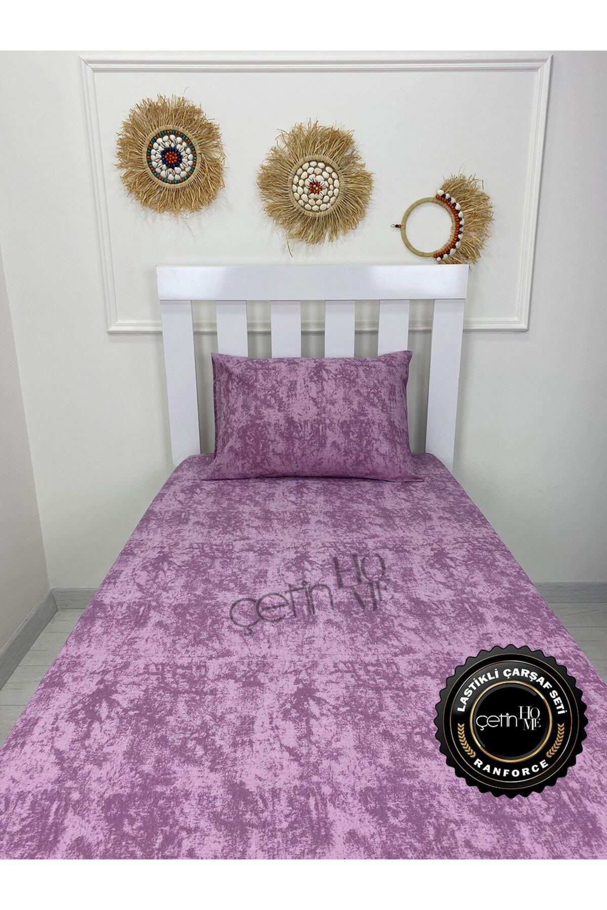 Çetinhome-Fabric Elastic Sheet Set Single 3 Size Shadow Lilac 6