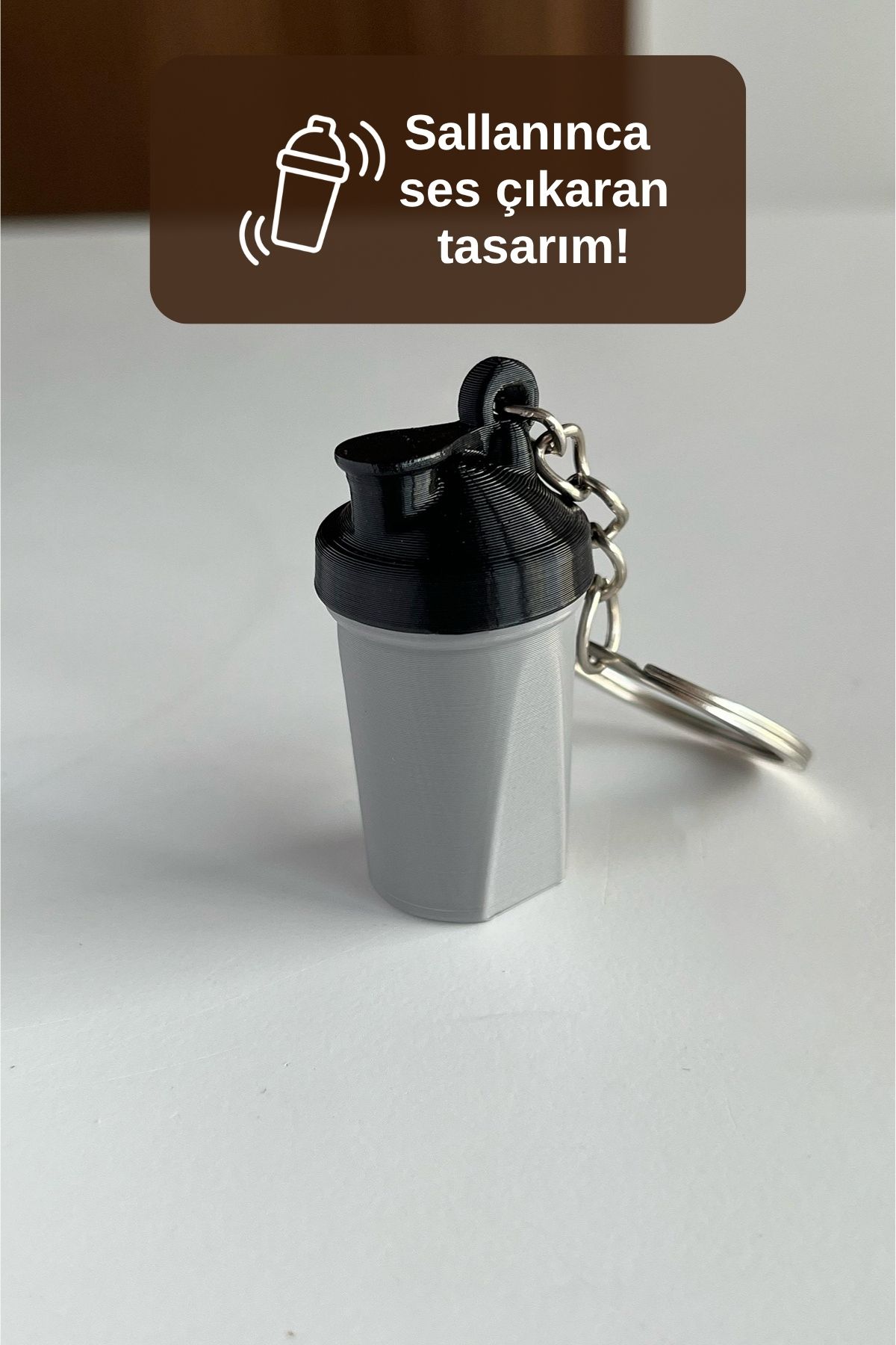 Harmonis Craft Protein Shaker Anahtarlık Sallanınca Ses Çıkaran Sporcu Anahtarlık - Gri Siyah