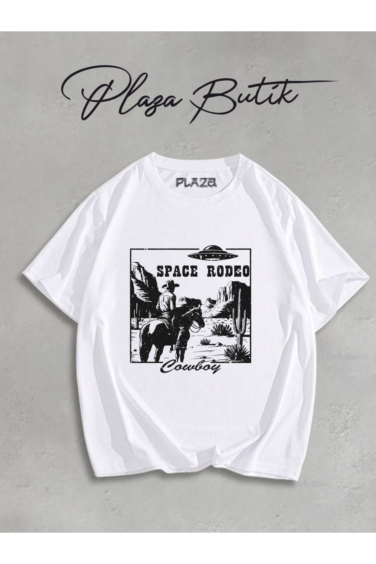 Plaza Butik Kovboy Rodeo Baskılı Unisex Oversize T-shirt
