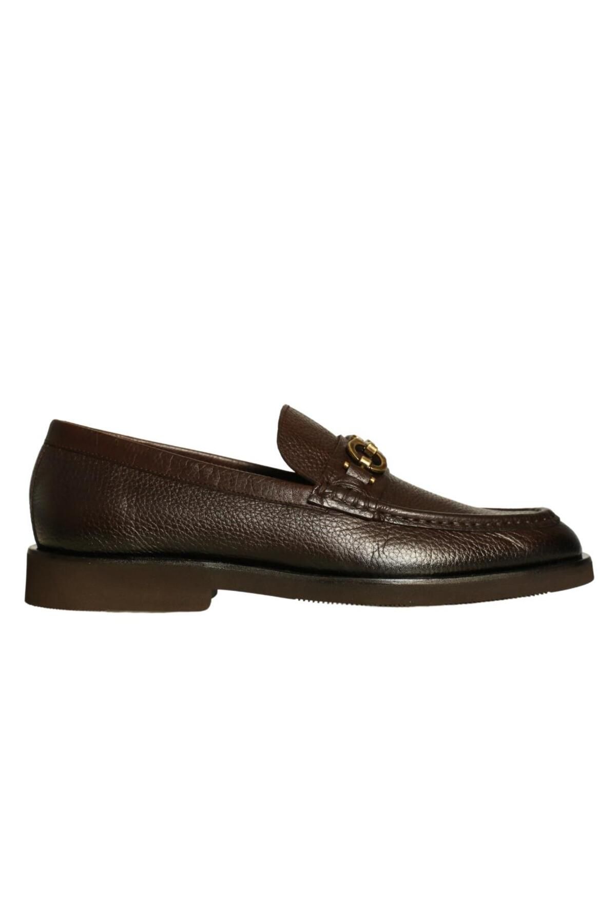 Platin Kahve Deri Erkek Tokalı Loafer