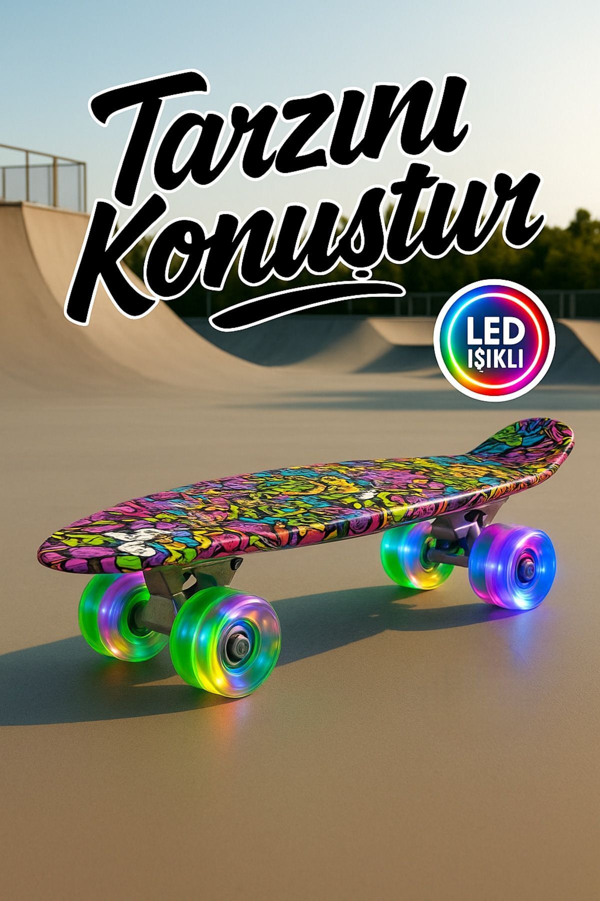 SerenityHaven 65 cm LED Işıklı Kaykay – Renkli Yumuşak Silikon Tekerlekli, Metal Bağlantılı Cruiser Board