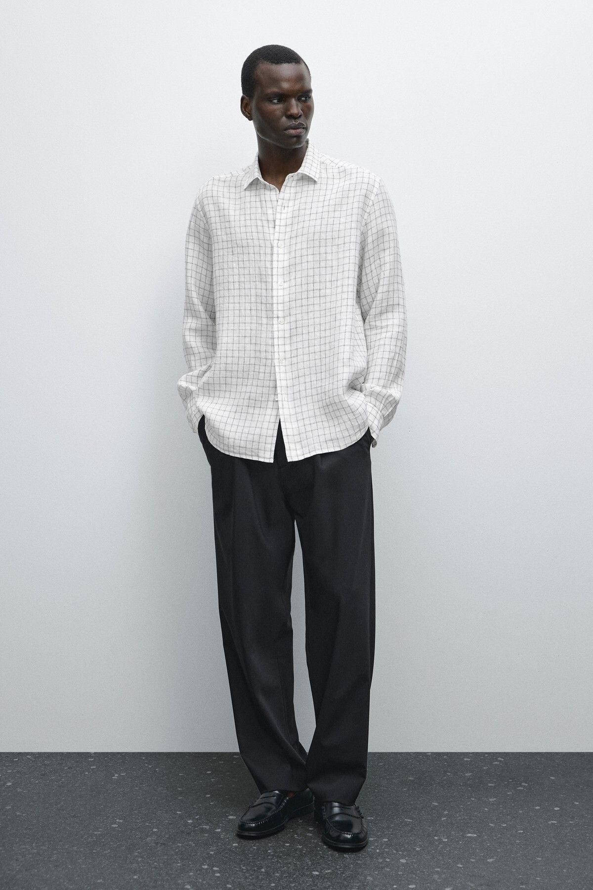 Massimo Dutti Regular fit kareli keten gömlek
