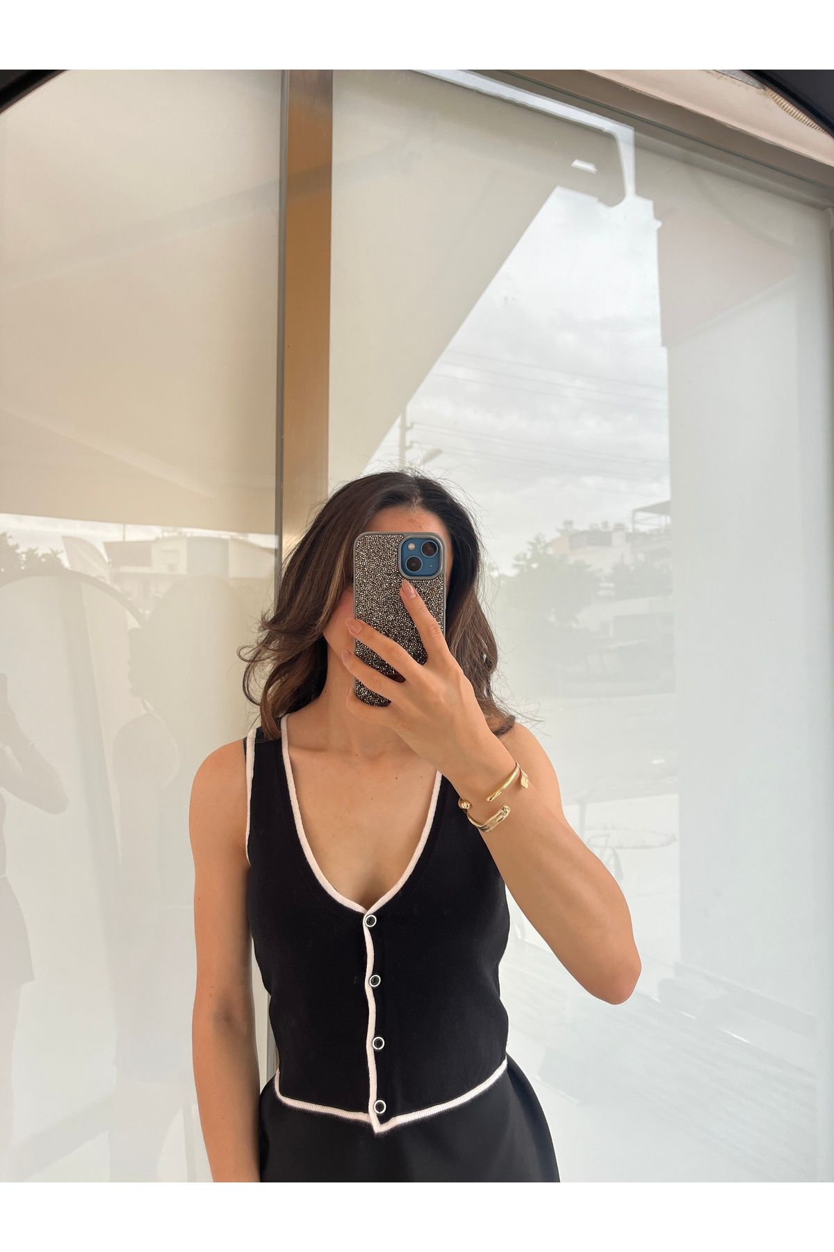 akya Siyah/Beyaz Crop Bluz