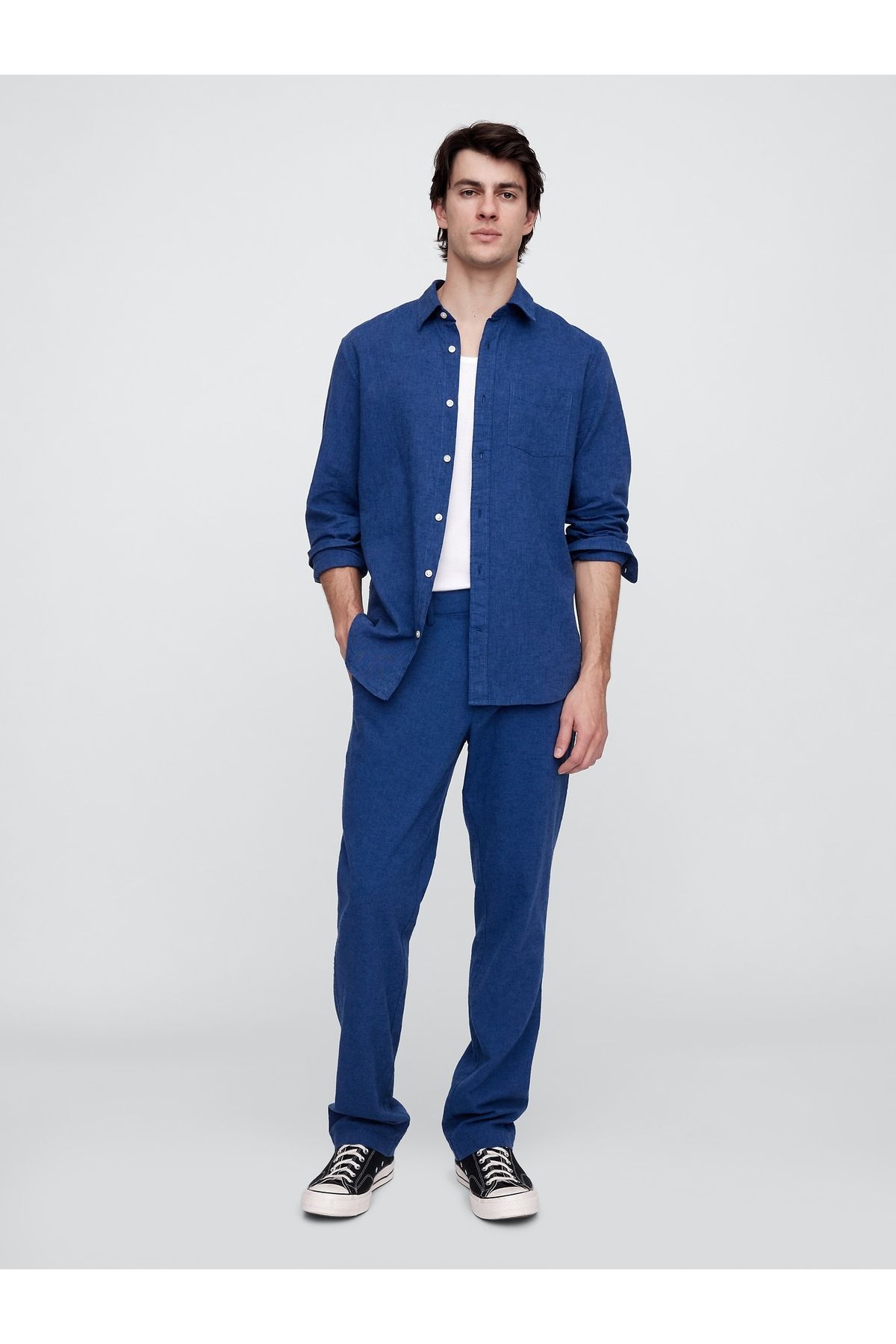 GAP Erkek Koyu Mavi Keten Straight Pantolon