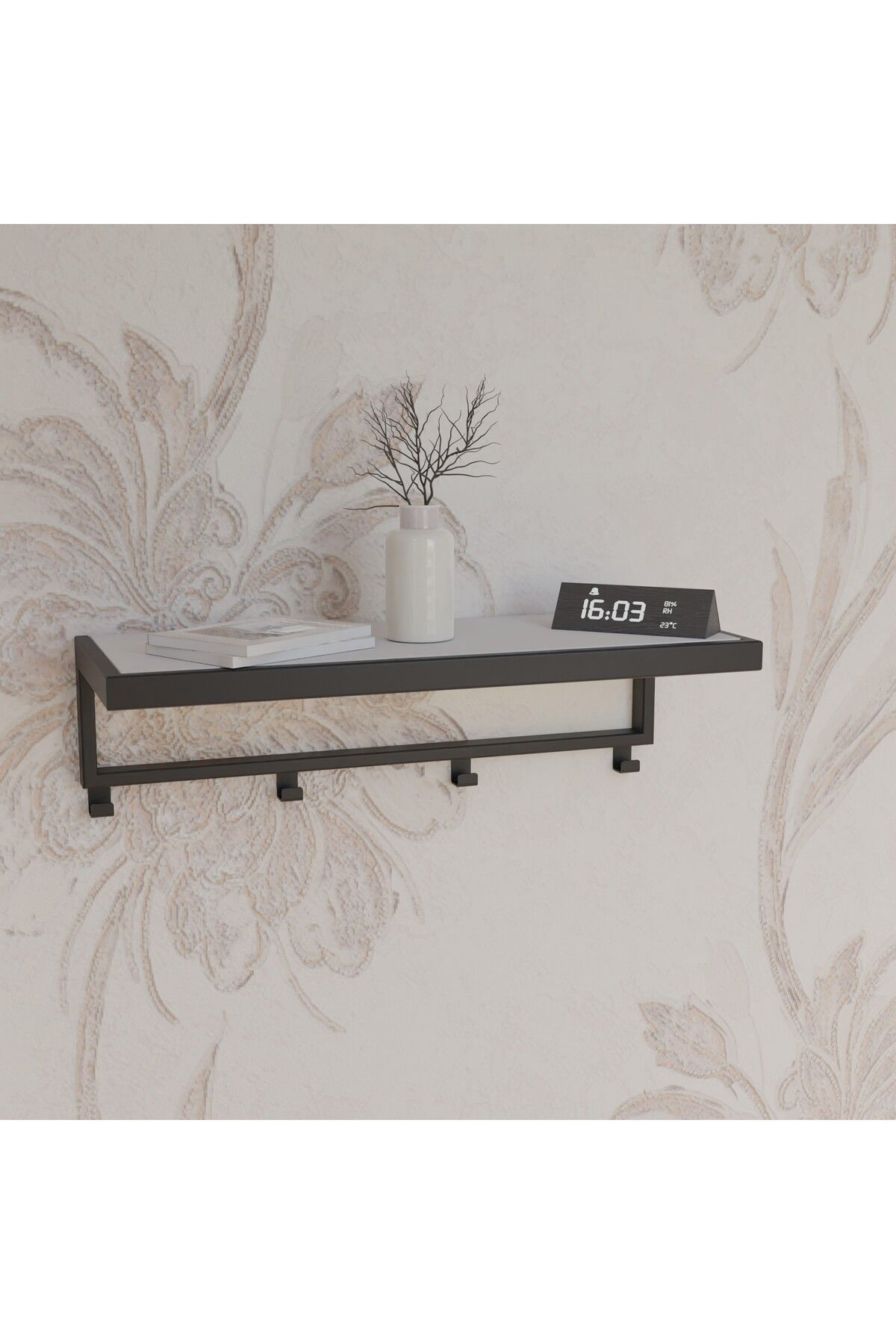 lyla concept Lina Plus Aksesuar Beyaz Raflı Askılık,Portmanto (63 cm-4 askı)