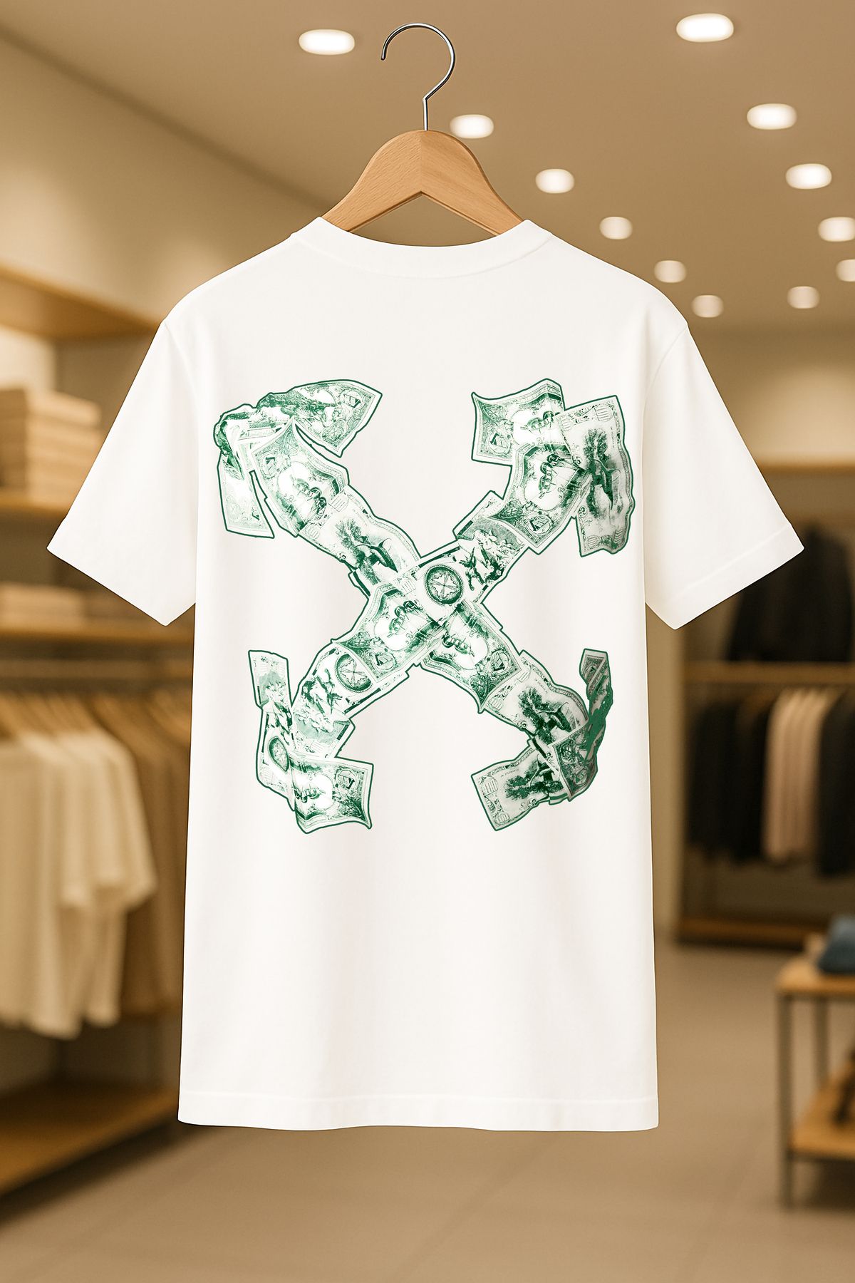 C&C OKULCUNUZ Off-White Money Oversize Unisex %100 Pamuklu Nefes Alan Kalin Kumaşlı T-Shirt