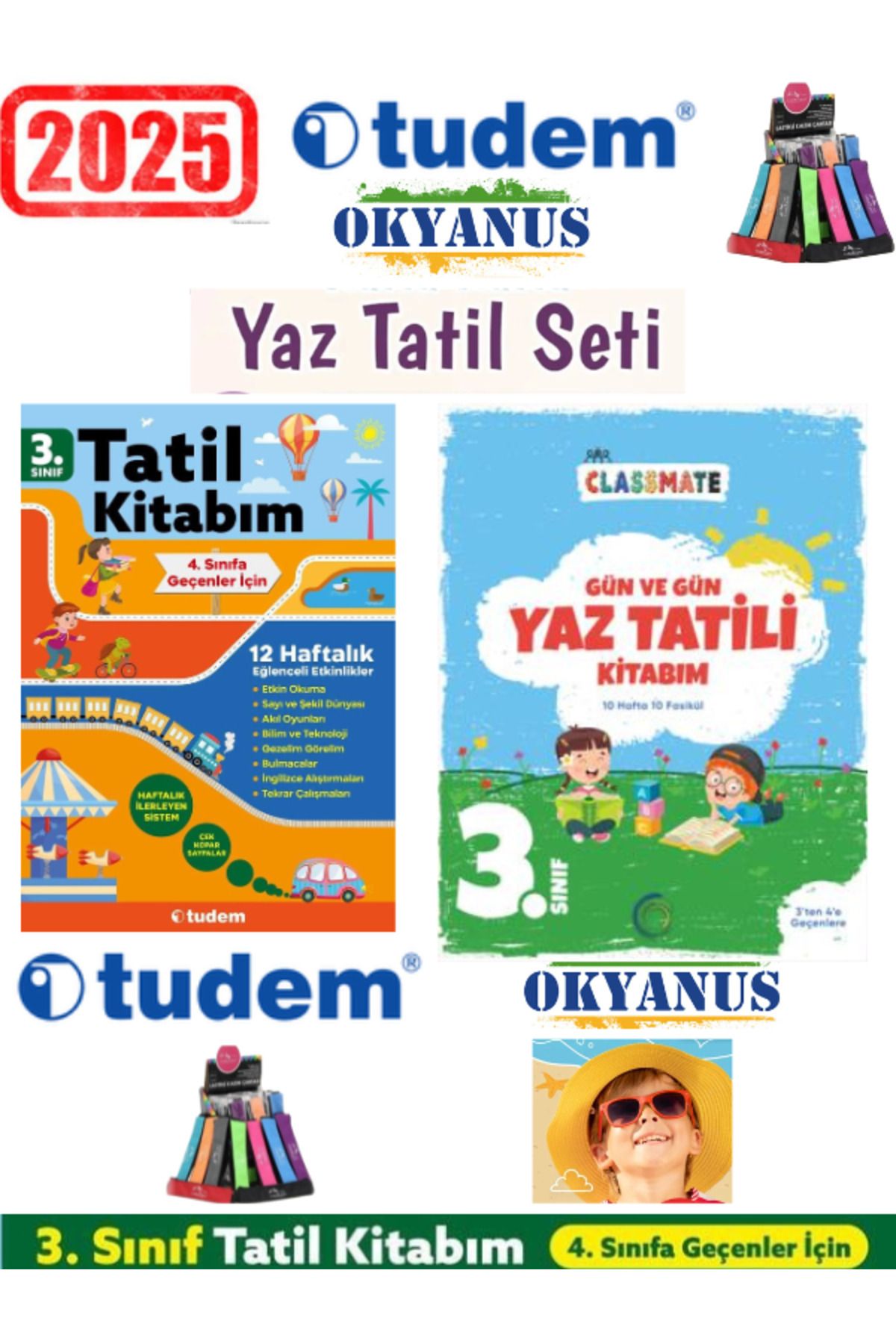 Fenomen Yayıncılık Tudem 2025 3.Sınıf 12 Haftalık Yaz Tatil Kitabı+Okyanus Classmate 3.Sınıf Yaz Tatil Kitabı+Kalemlik
