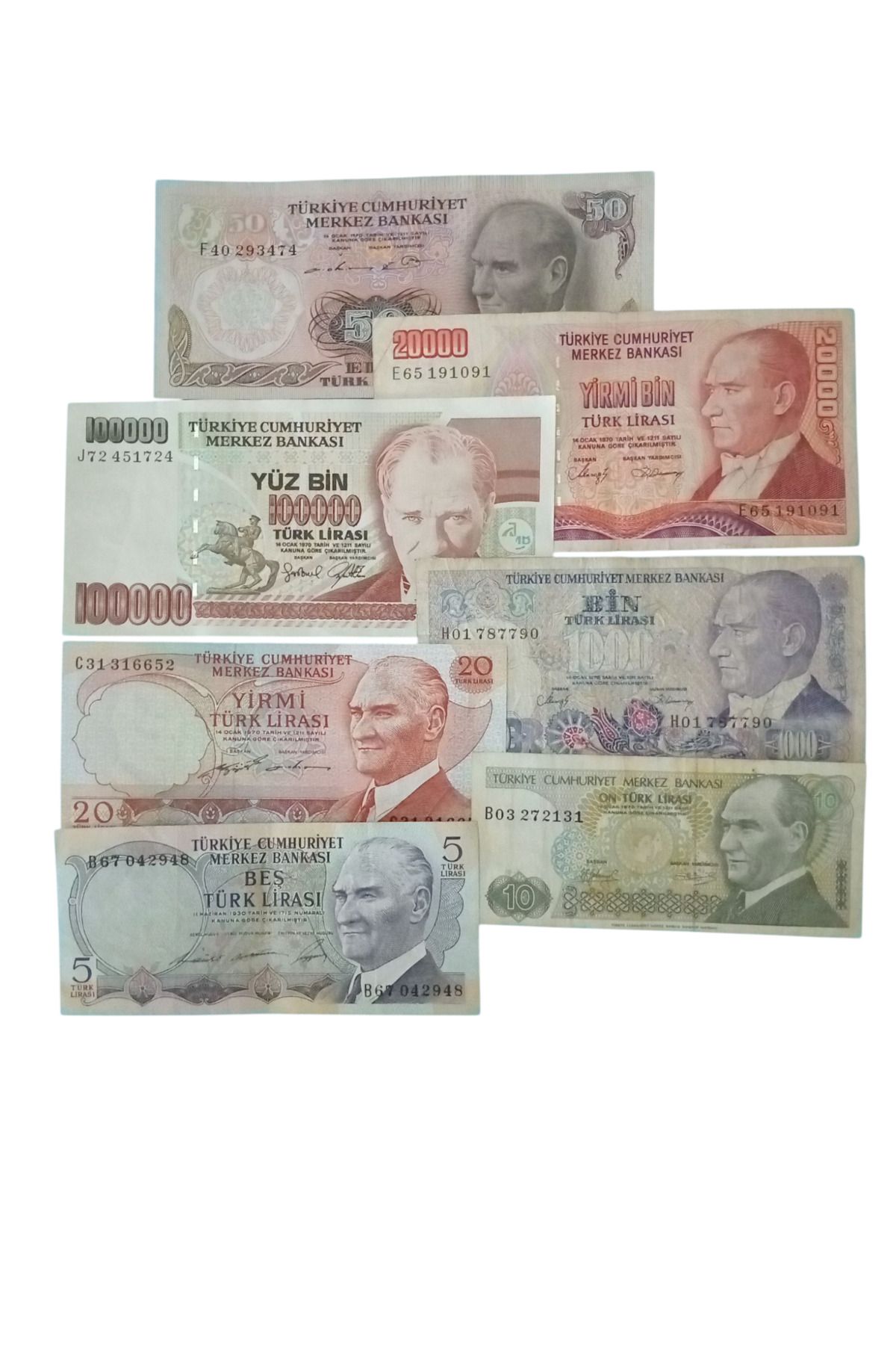 Yediotuz 6. 7. Emisyon 7 Adet Koleksiyon Kağıt Para Eski Para