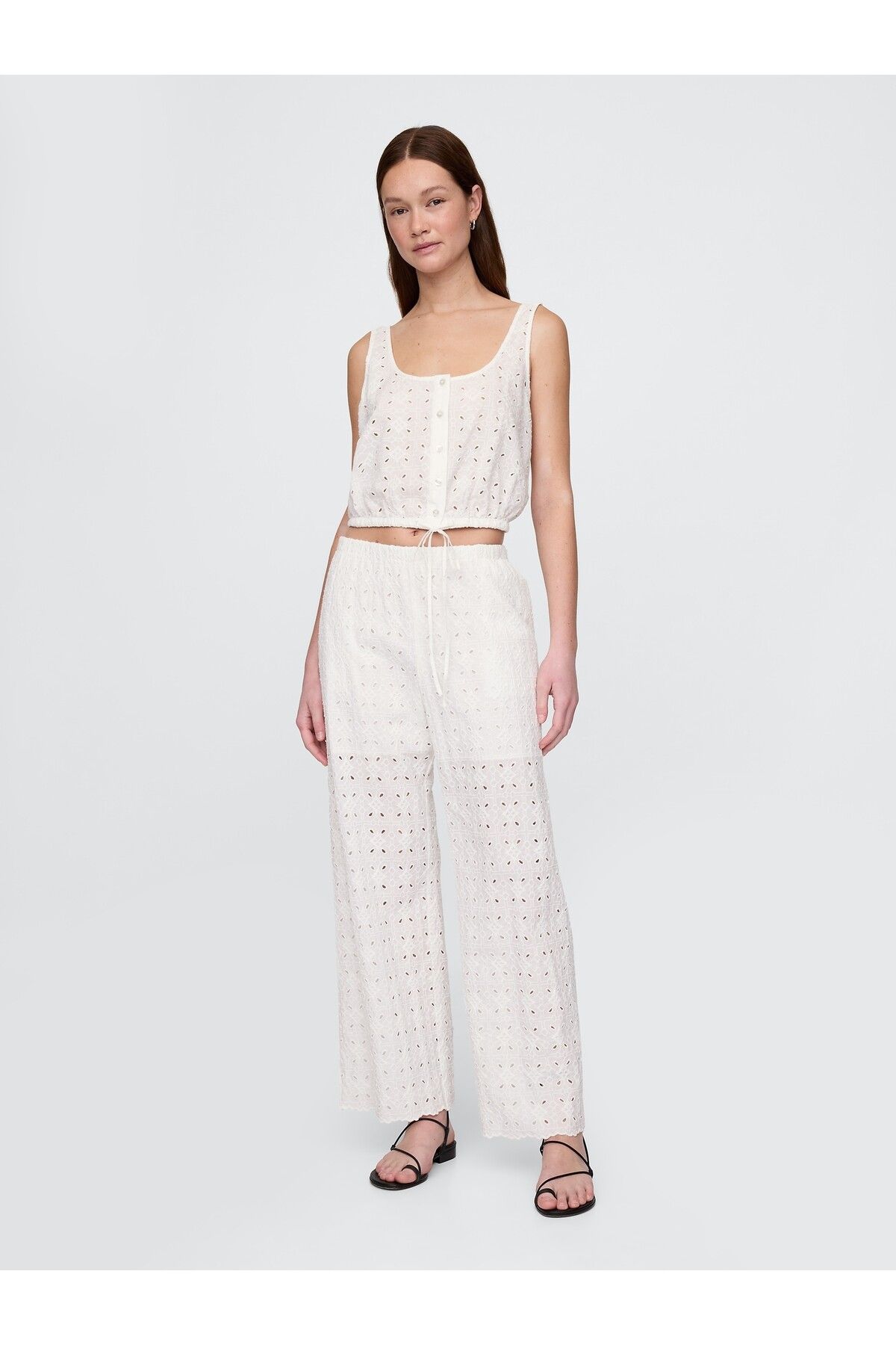 GAP Kadın Beyaz Mid Rise Wide-Leg Pantolon