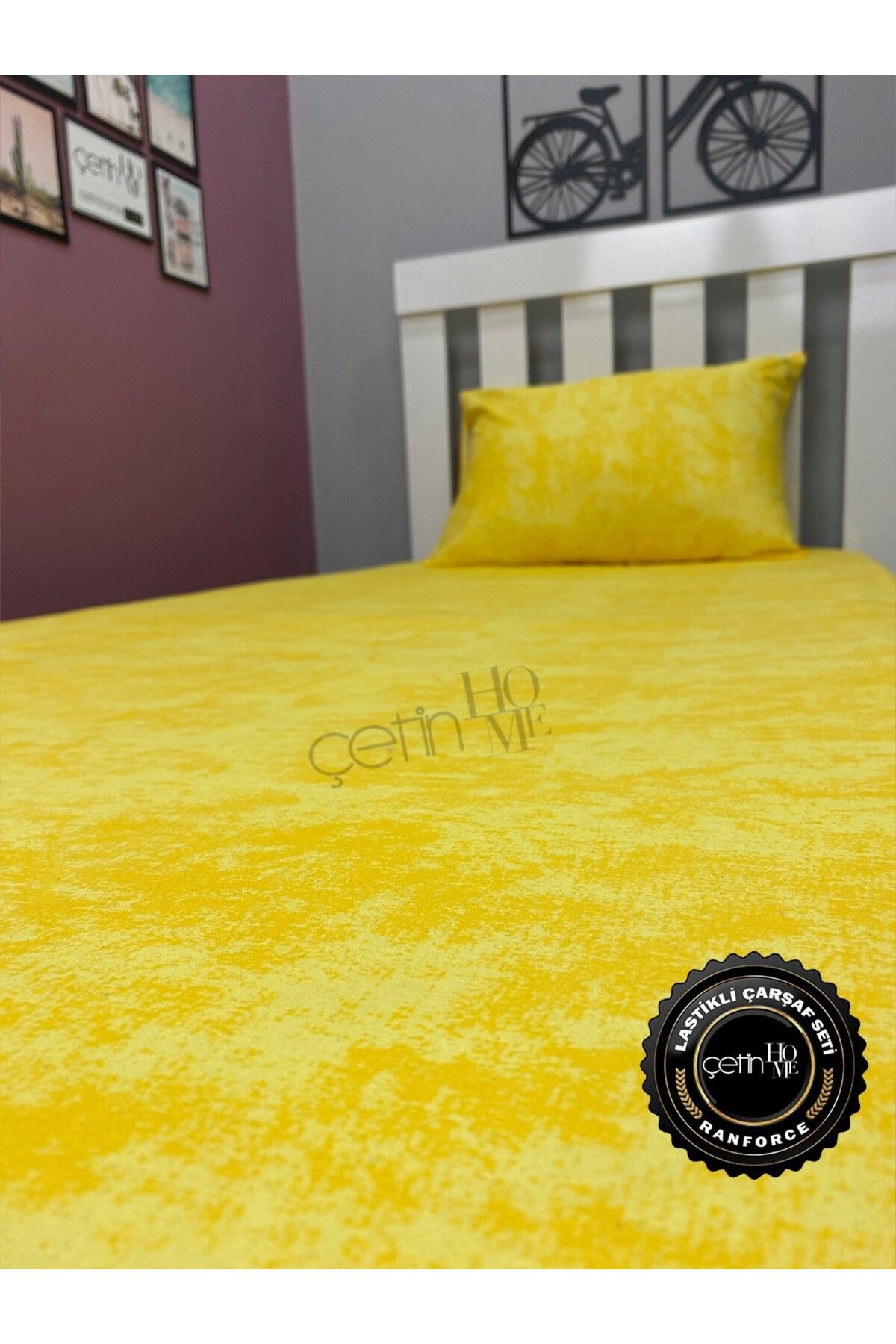 Çetinhome-Fabric Elastic Sheet Set Single Size 3 Size Shadow Yellow 7