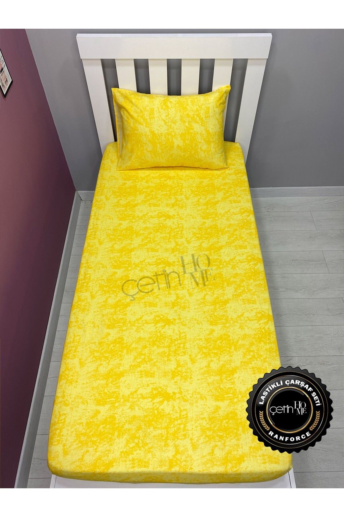 Çetinhome-Fabric Elastic Sheet Set Single Size 3 Size Shadow Yellow 8