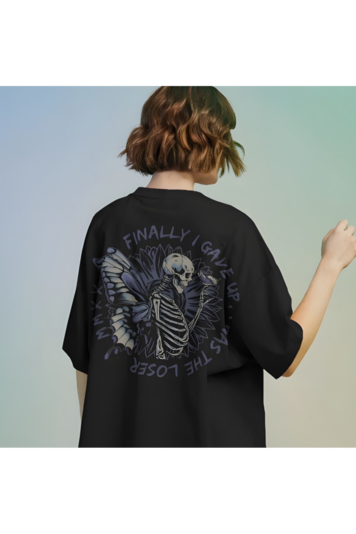 Lemur'ful MMXX Outfit Baskılı Oversize Siyah Tişört