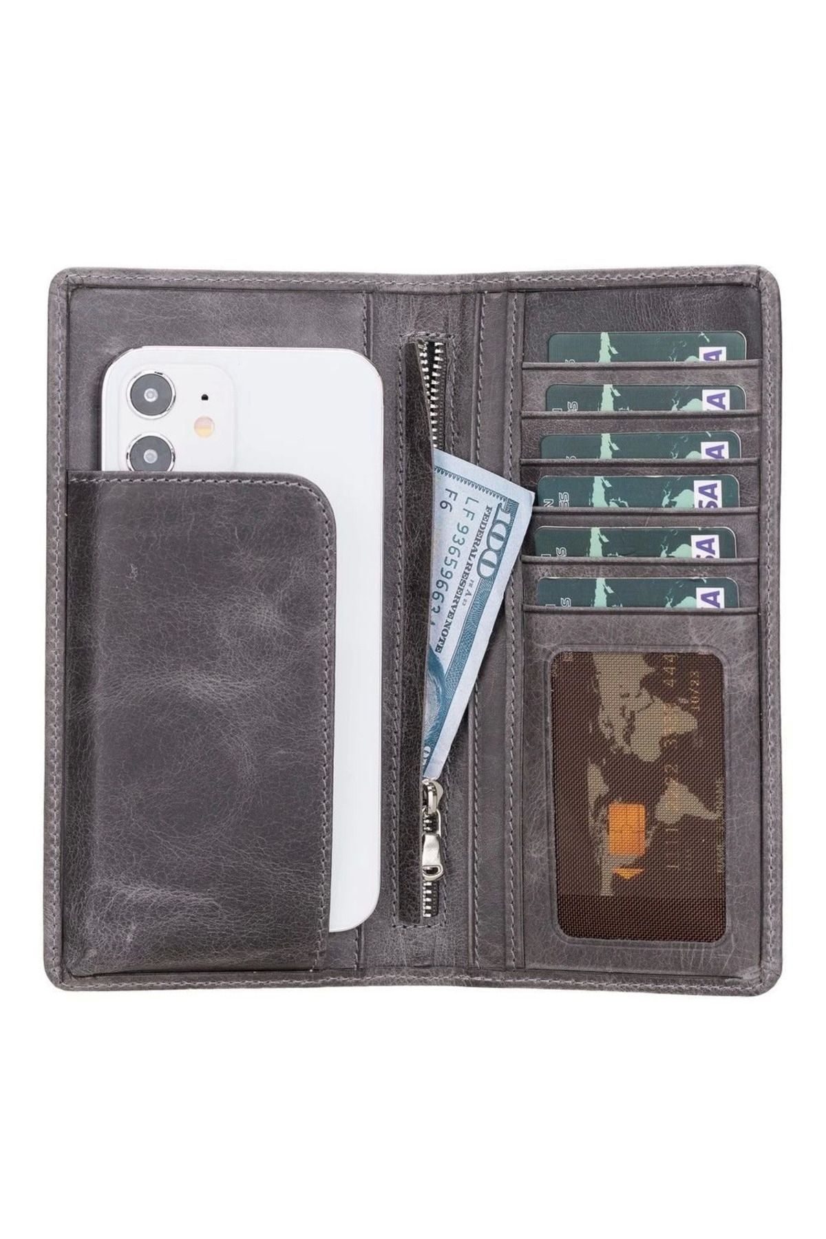 Emperium Evra 6.7 inch Uyumlu Deri Kartlıklı Kılıf TN18 Gri