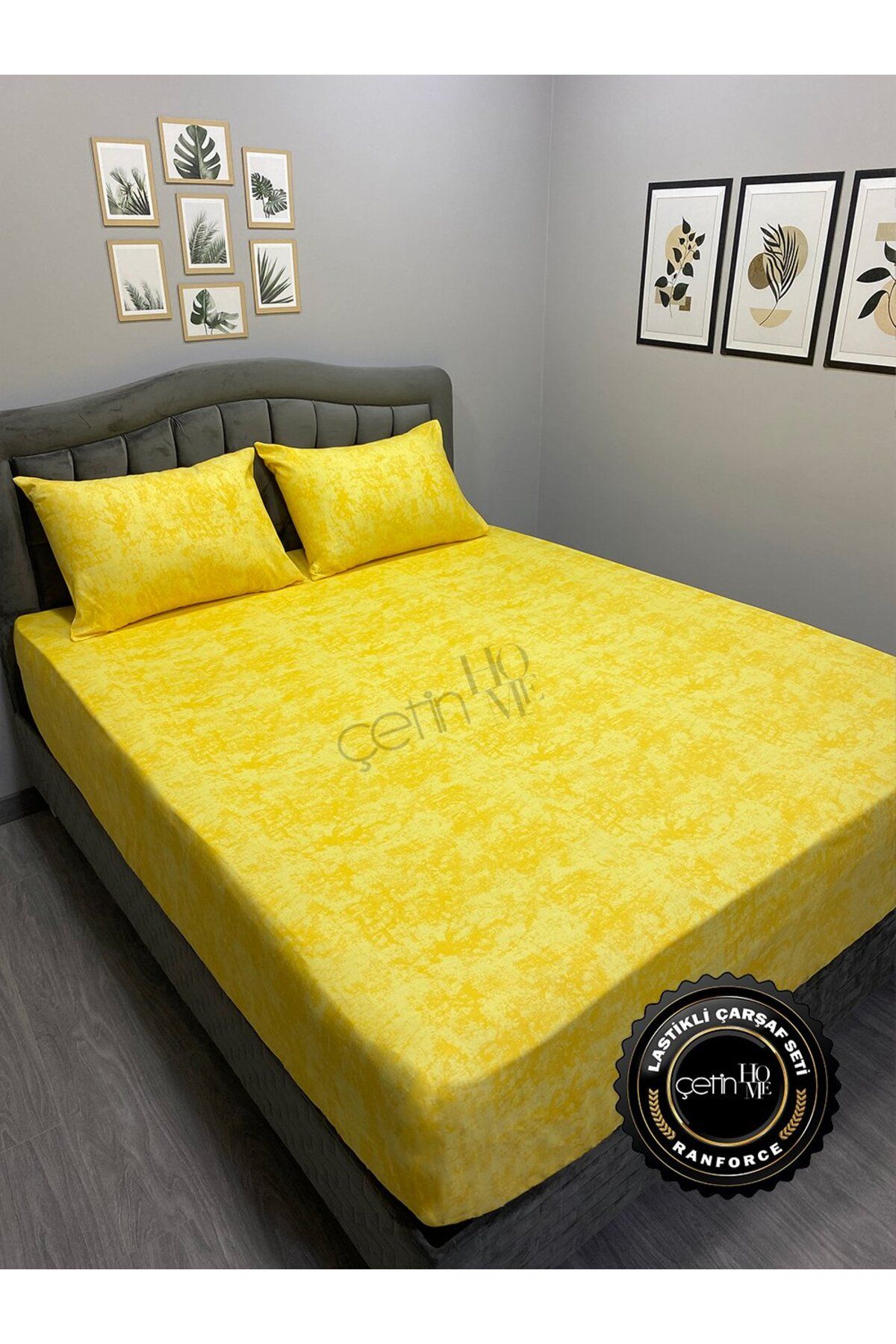 Çetinhome-Fabric Elastic Sheet Set Double and King Size Shadow Yellow 4