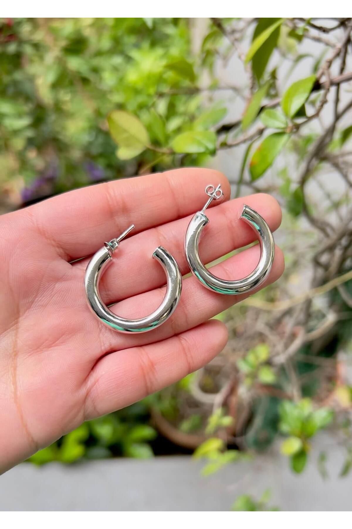 Defne Silver Silinidr Halka Küpe Çap:3 cm