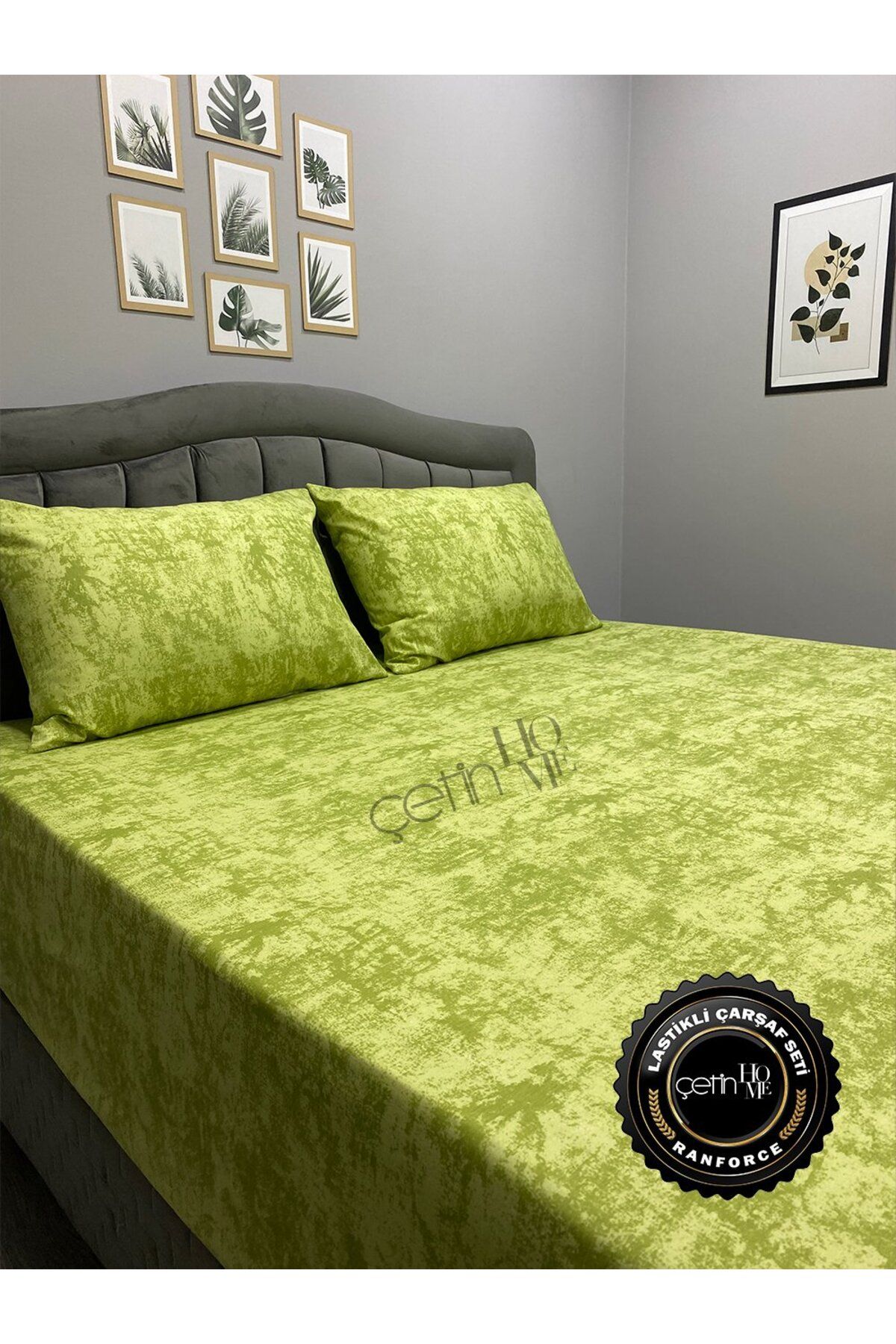 Çetinhome-Fabric Elastic Sheet Set Double and King Size Shadow Green 3
