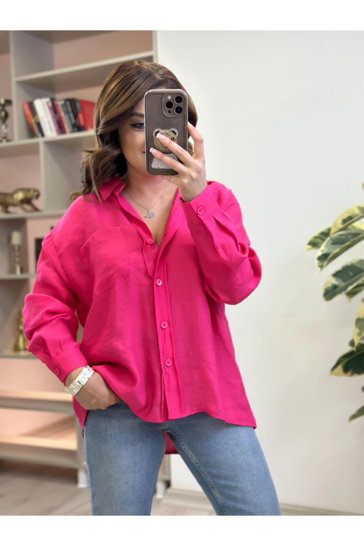 MELTEM TUĞAN Omzu Düşük Oversize Gömlek FUŞYA