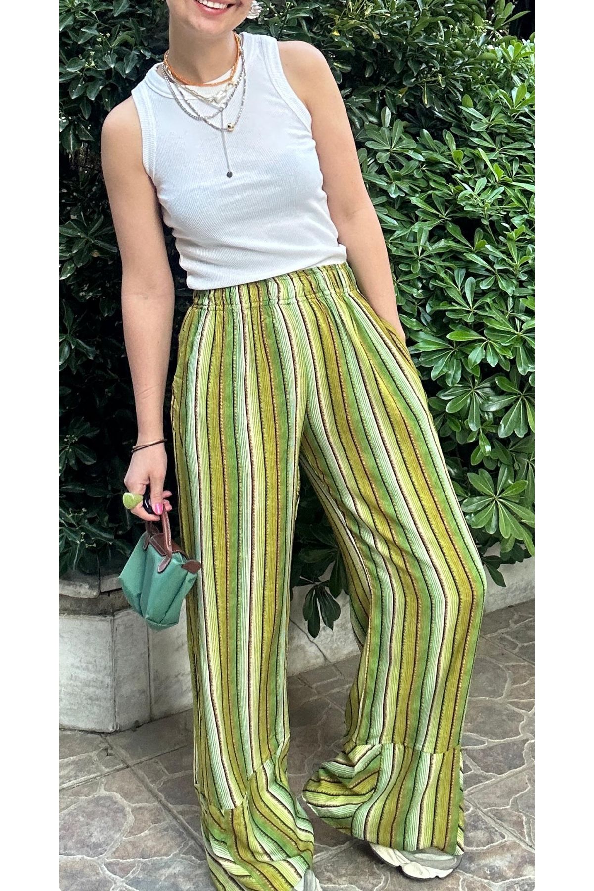 LaSorella Butik KADIN YEŞİL BOL PAÇA PANTOLON