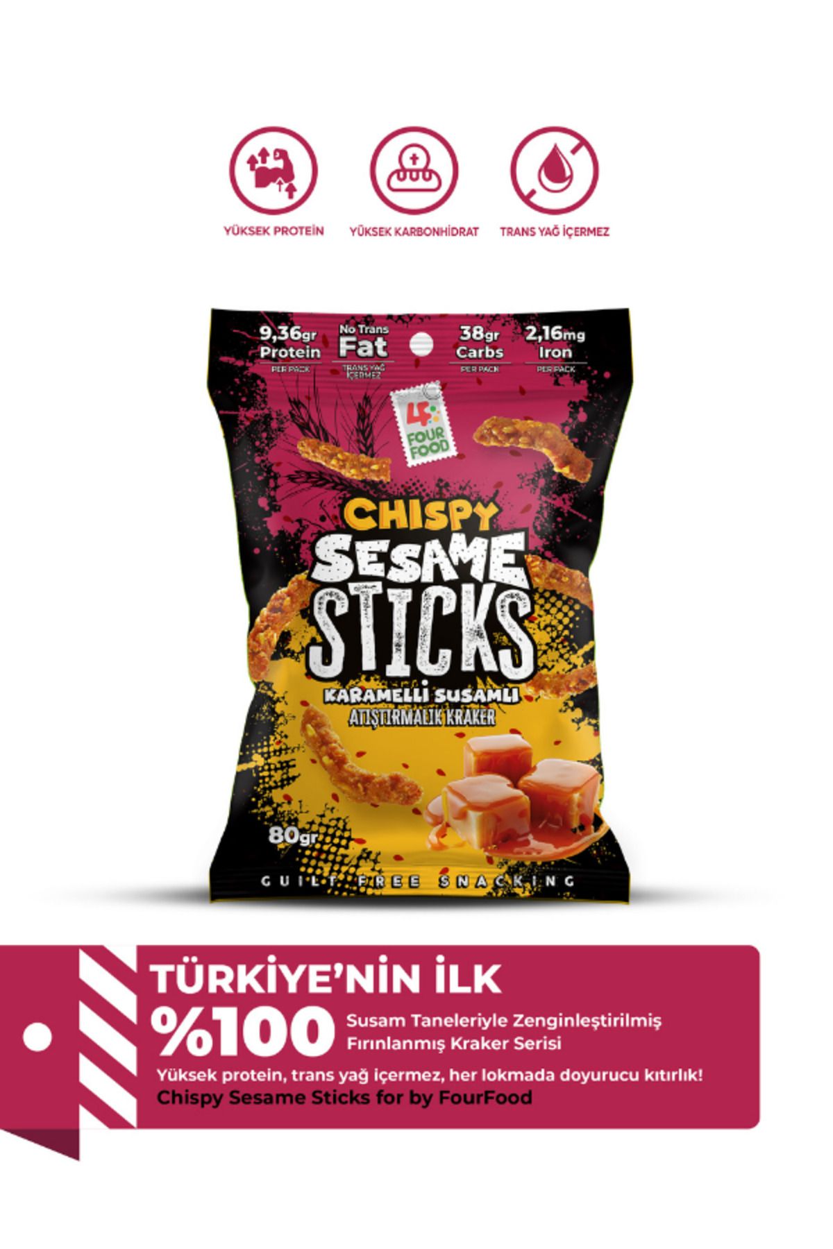 CHİSPY Karamelli Susamlı Atıştırmalık Kraker 80g