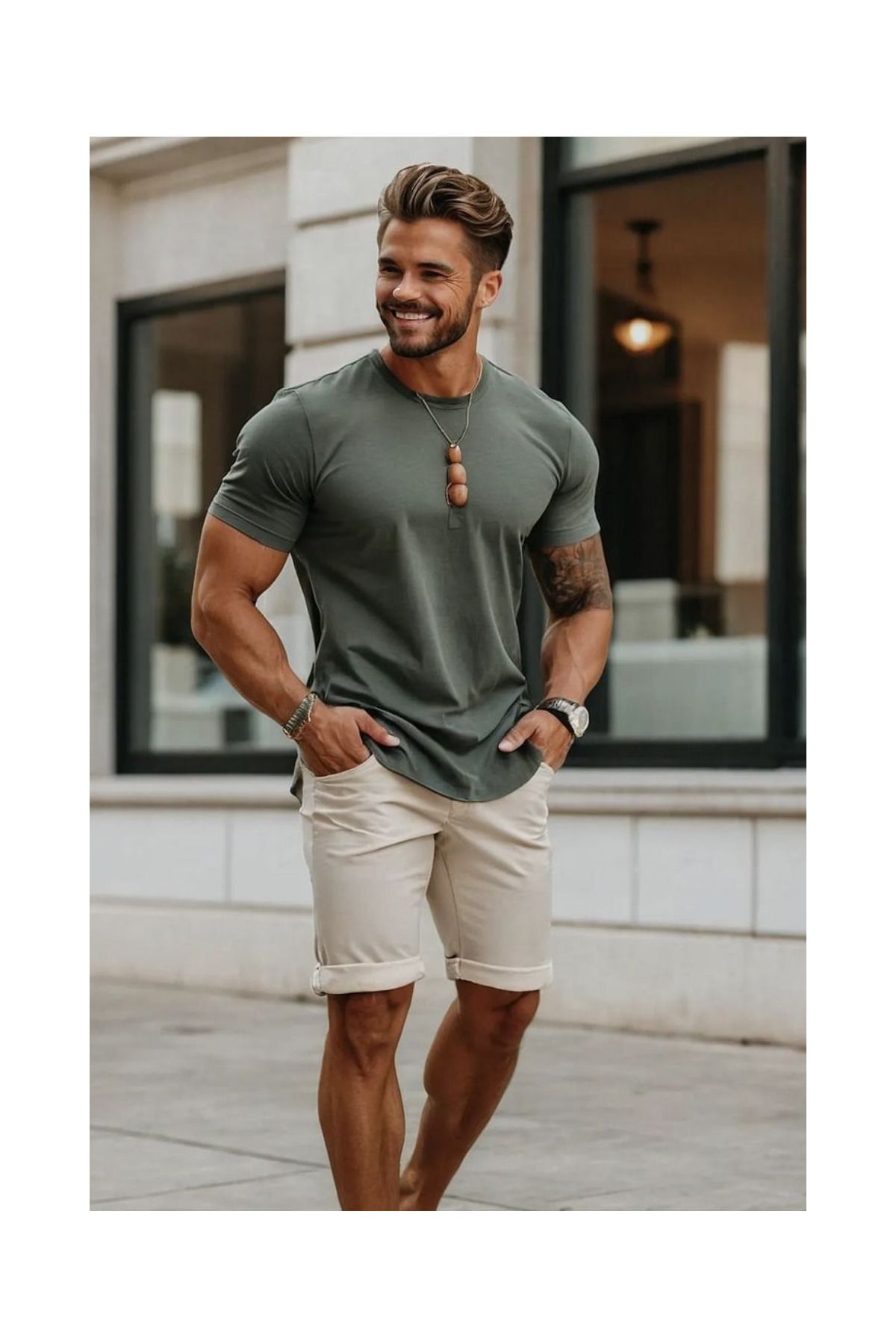 Le'sluette shadow of style Regular Fit Krem Rengi Erkek Kot Şort