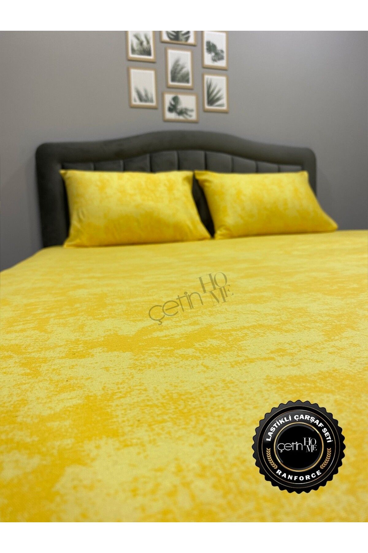 Çetinhome-Fabric Elastic Sheet Set Double and King Size Shadow Yellow 6