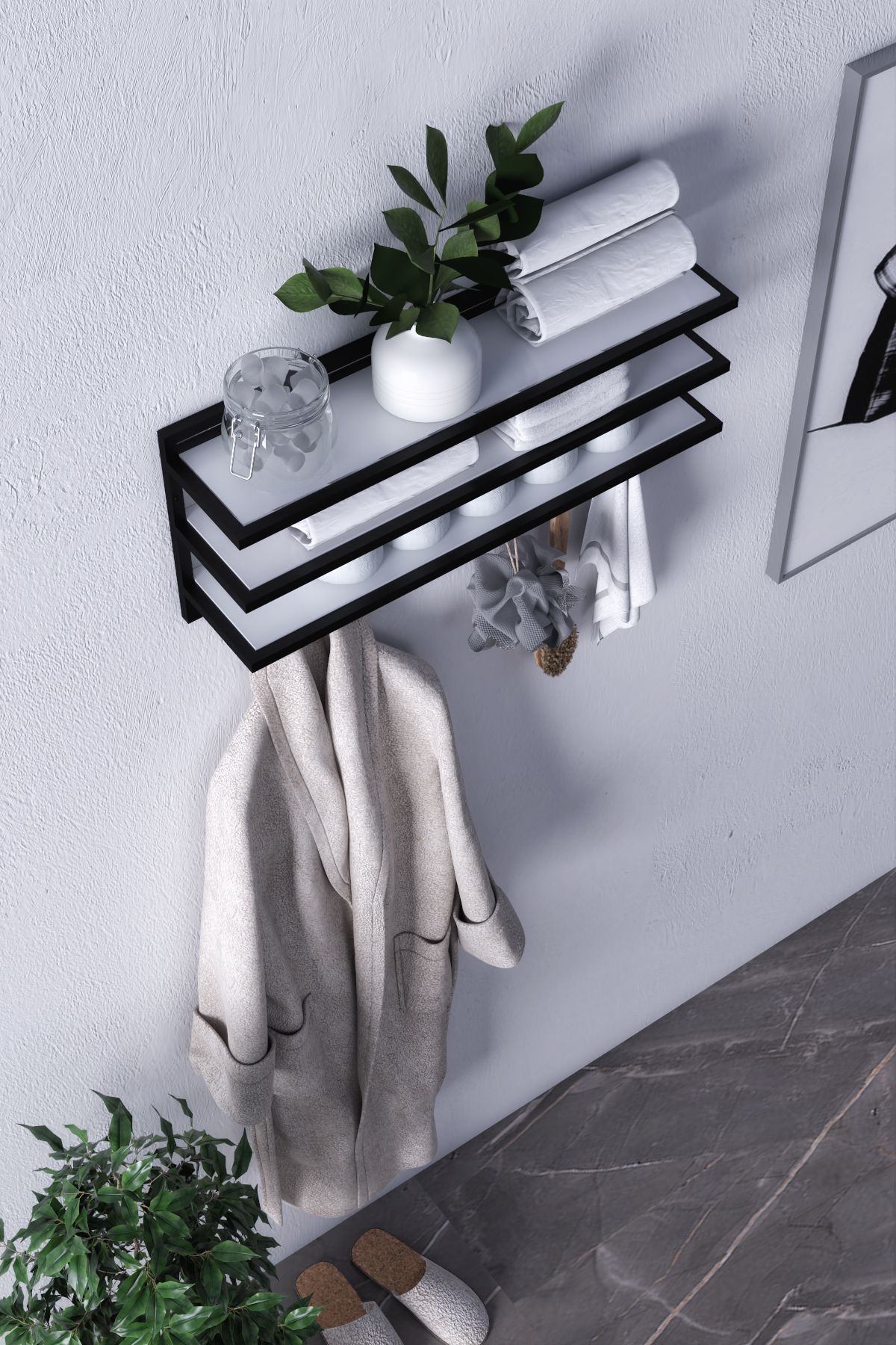 lyla concept Sofya 2 Katlı Beyaz Raflı Askılık,Portmanto (63 cm-4 askı)