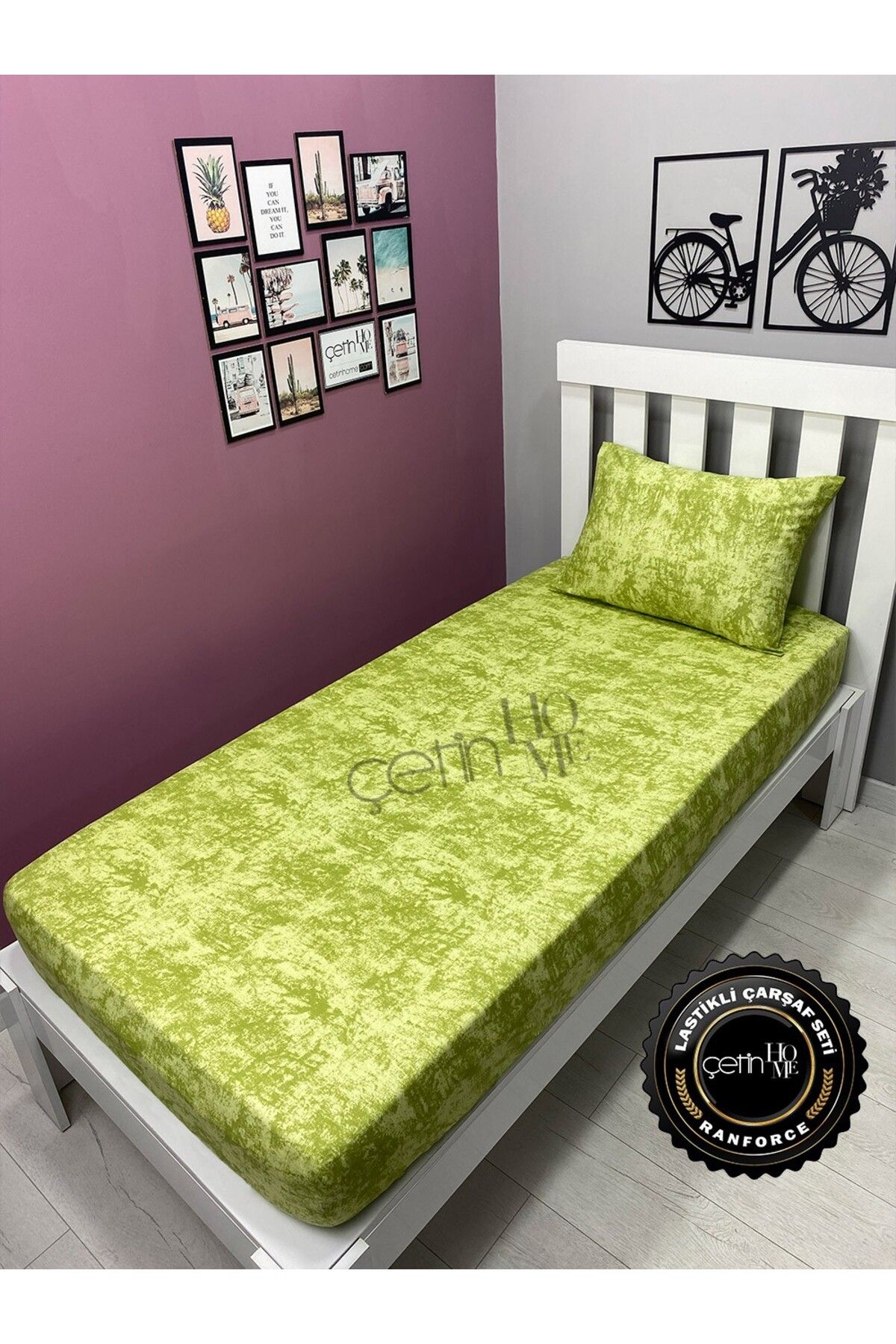 Çetinhome-Fabric Elastic Sheet Set Single 3 Size Shadow Green 4