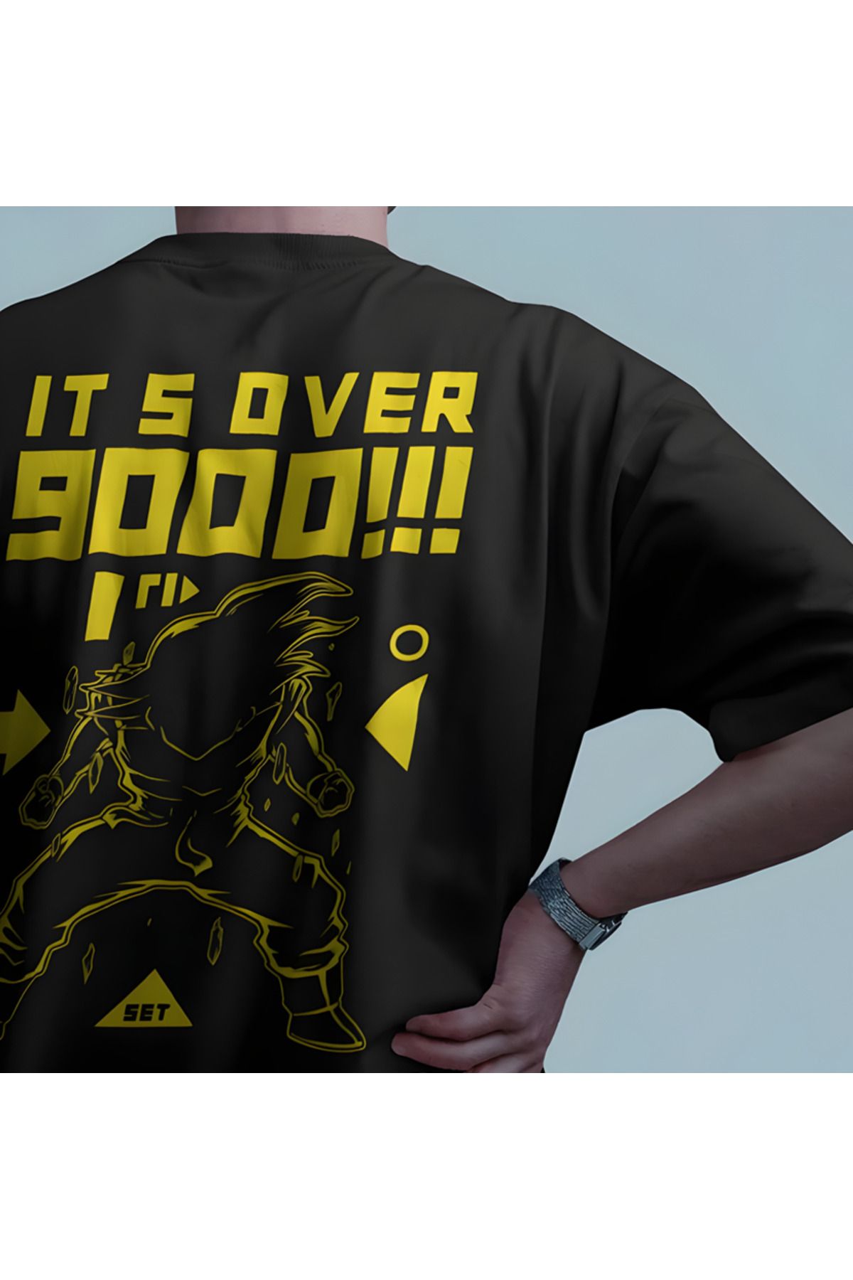 Lemur'ful Goku Anime Baskılı Oversize Siyah Tişört