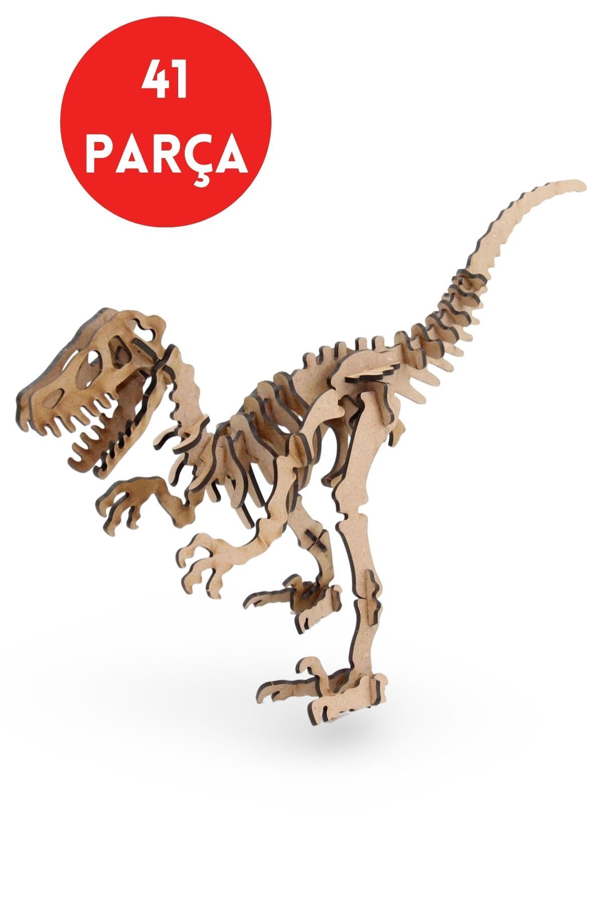 ALGWOOD 41 Parça Velociraptor Ahşap Dinozor Maketi - 3D Velociraptor Ahşap Maketi - Eğitici Puzzle Seti