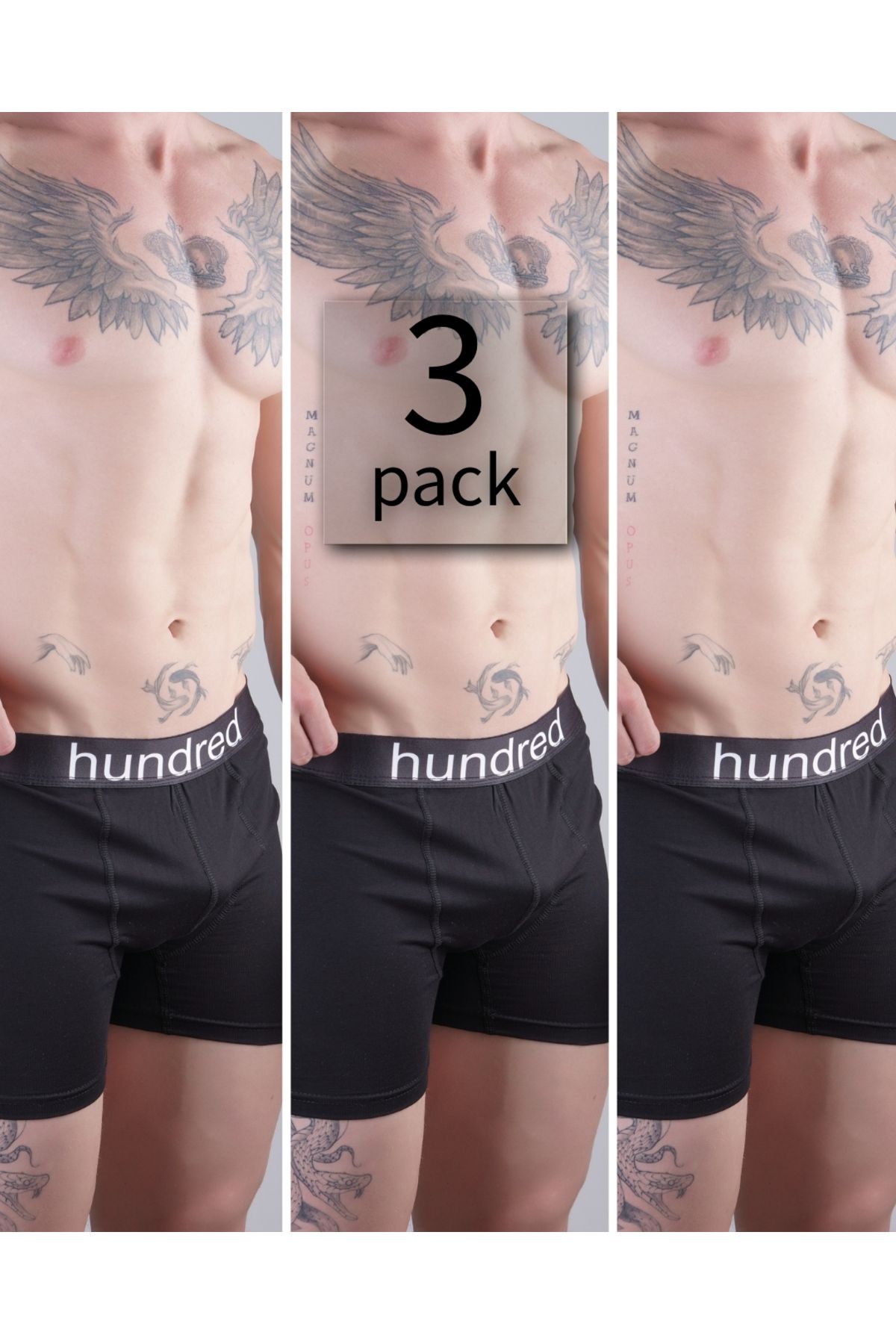 Hundred 3'lü Kutulu Premium Pamuklu Siyah Erkek Boxer
