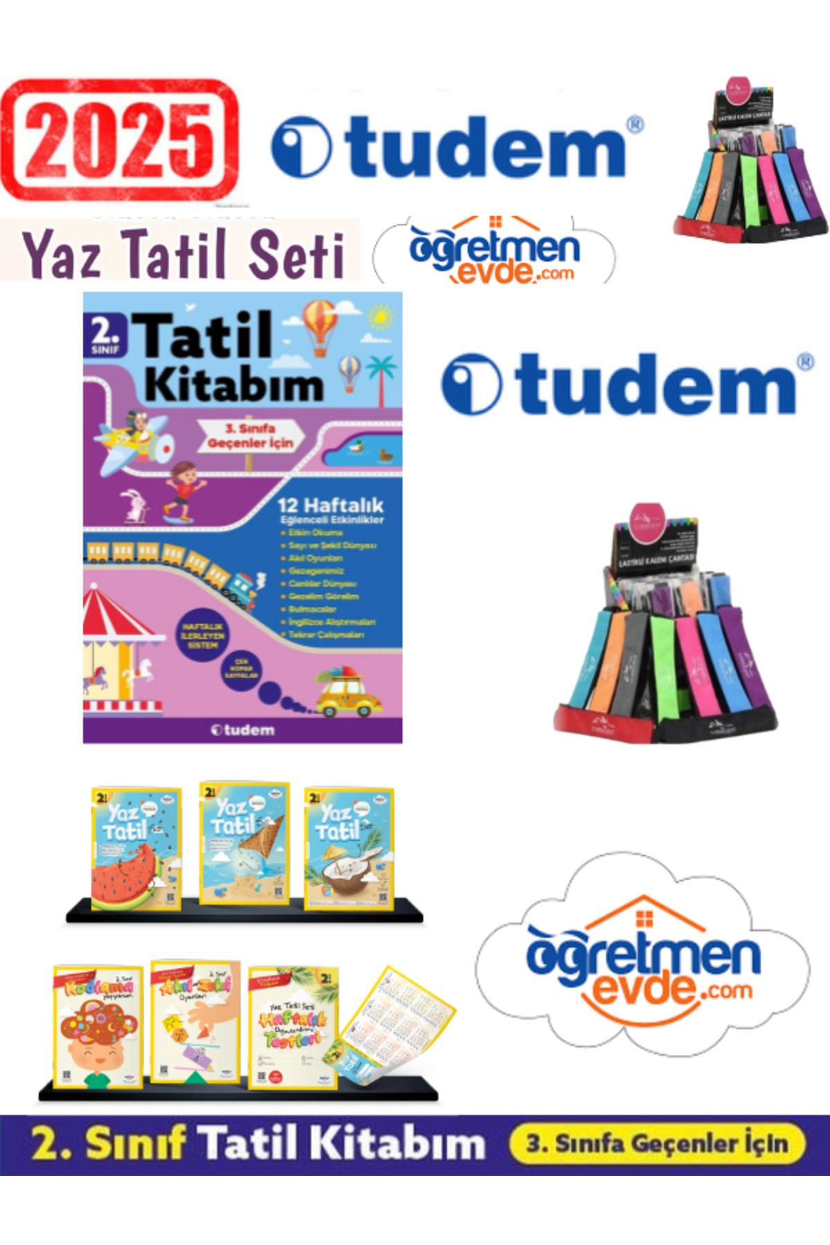 Fenomen Yayıncılık Tudem 2025 2.Sınıf 12 Haf. Tatil Kitabı+Öğretmen Evde 2.Sınıf Yaz Tatil Kitabı Seti(Yeni)+Kalemlik