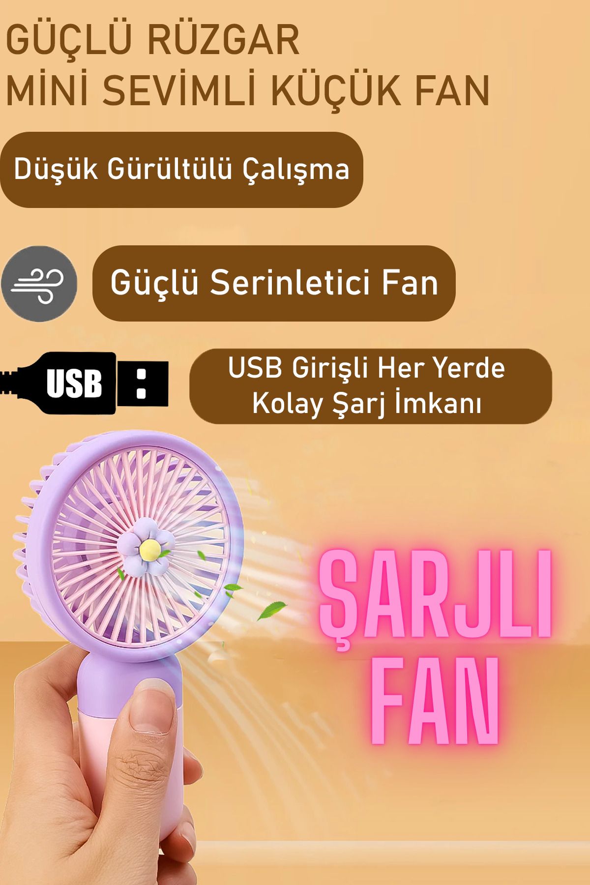 nextbuy Güçlü Pervane Şarjlı Taşınabilir Masaüstü Telefon Standlı Mini El Fanı Soğutucu Mor PembeliYM88146B