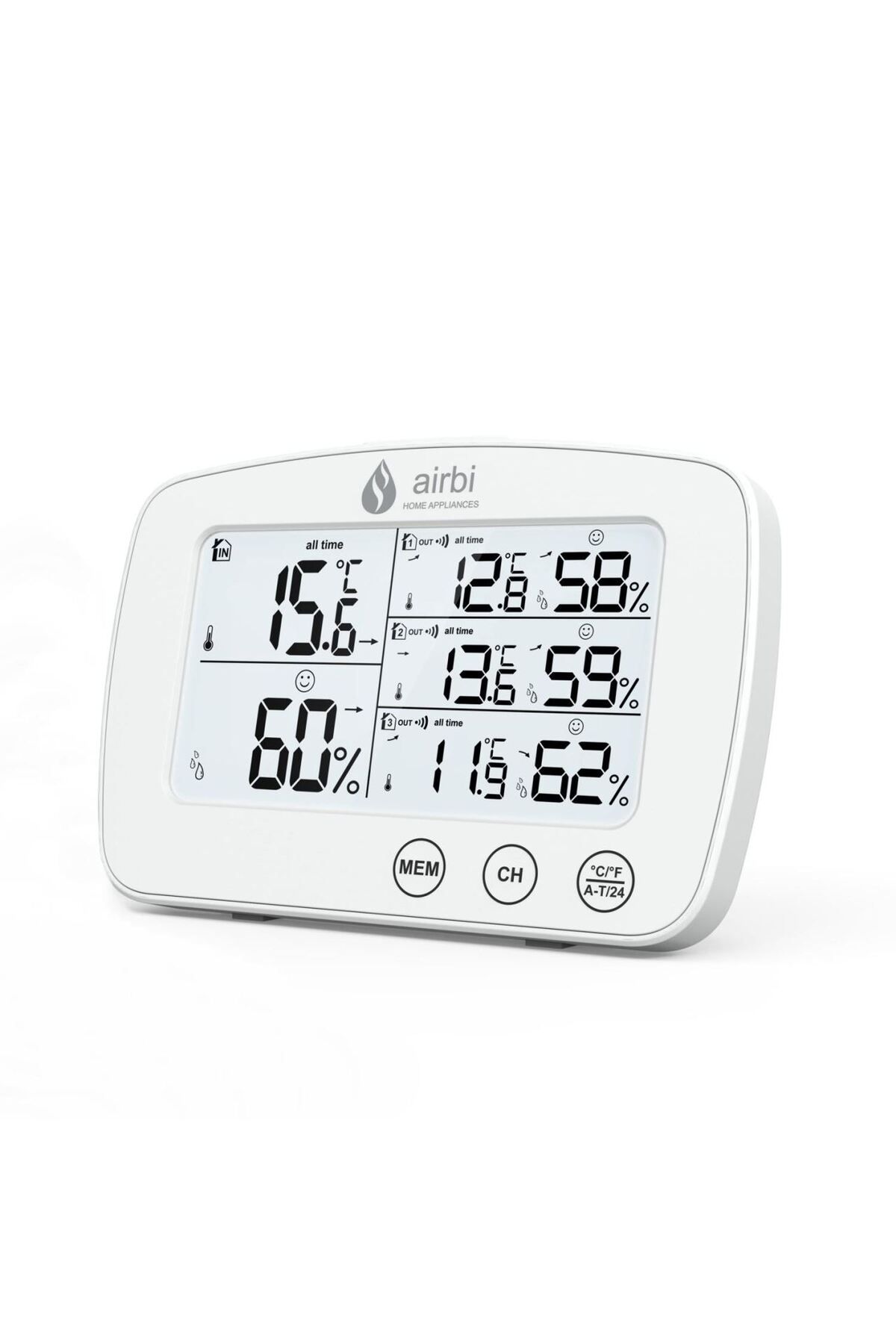 AirBi-Digital Thermometer and Hygrometer Set with 3 External Wireless Transmitters Trio Bi1030 4
