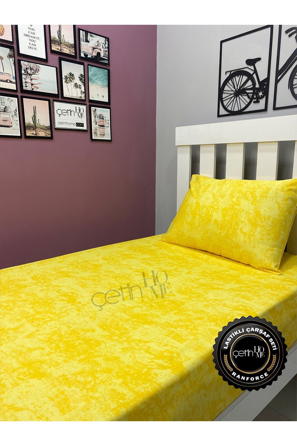 Çetinhome-Fabric Elastic Sheet Set Single Size 3 Size Shadow Yellow 3