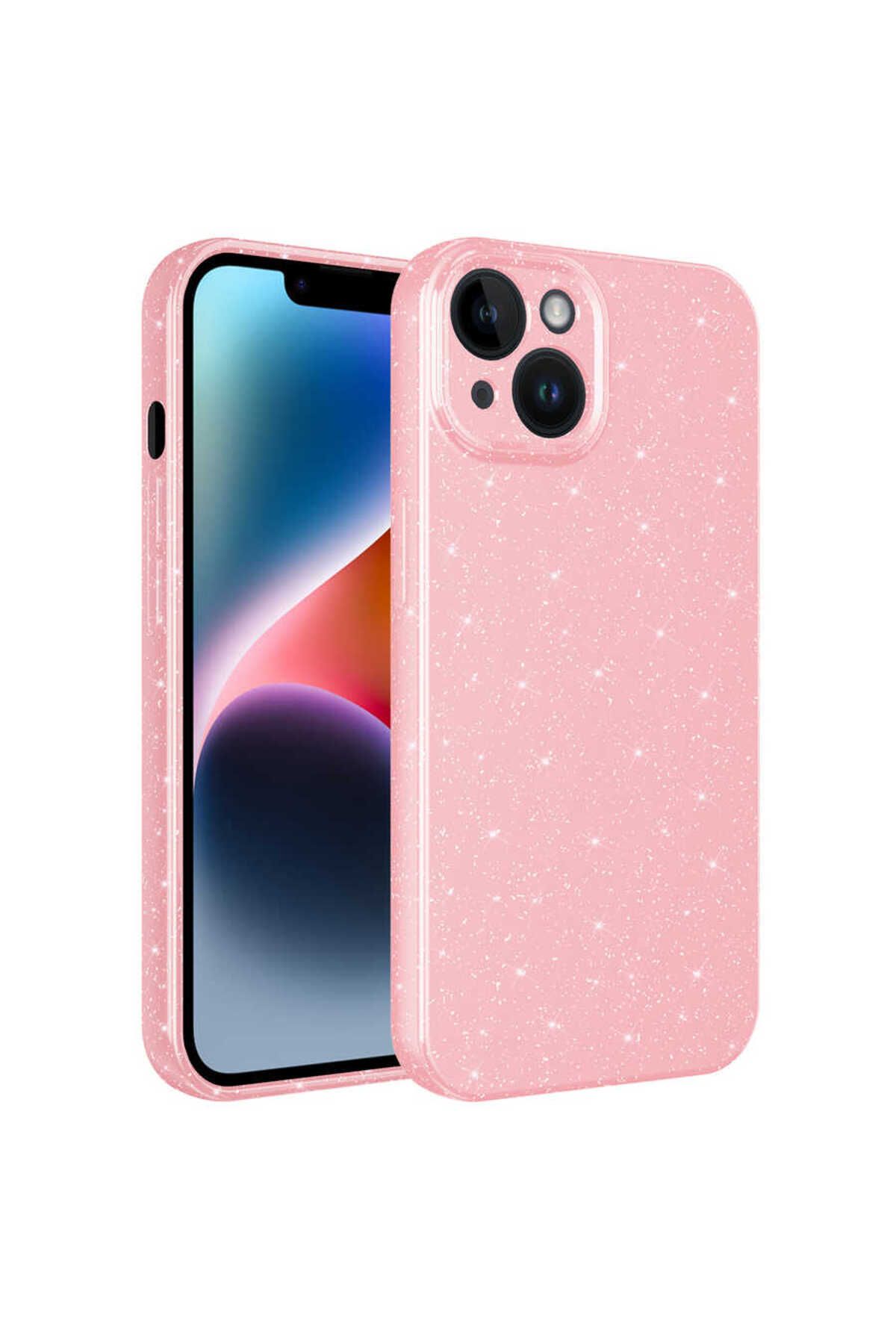 halkhouse Apple iPhone 14 Kılıf Kamera Korumalı Simli Lüks Esnek Slikon Kotno Kapak