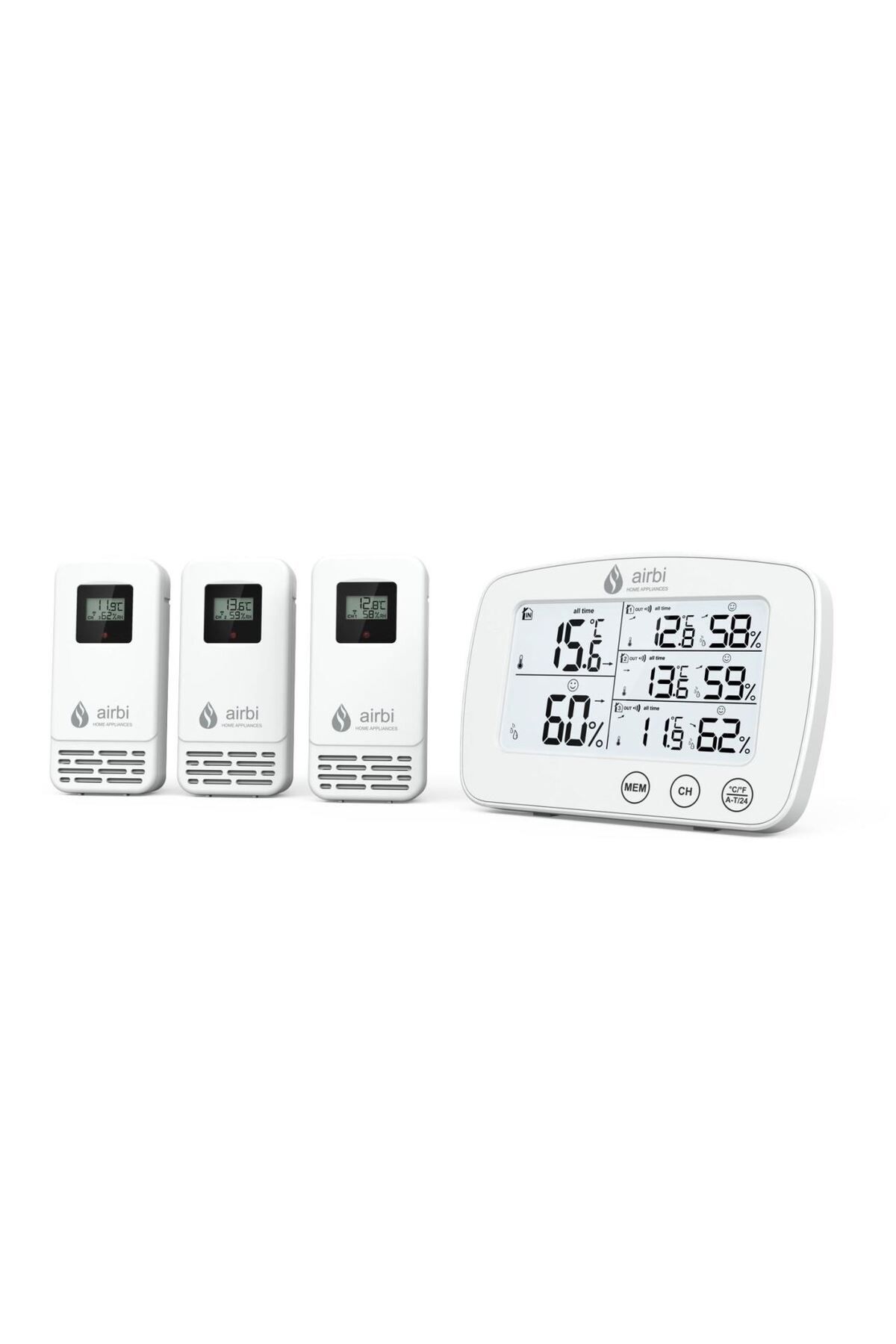 AirBi-Digital Thermometer and Hygrometer Set with 3 External Wireless Transmitters Trio Bi1030 1
