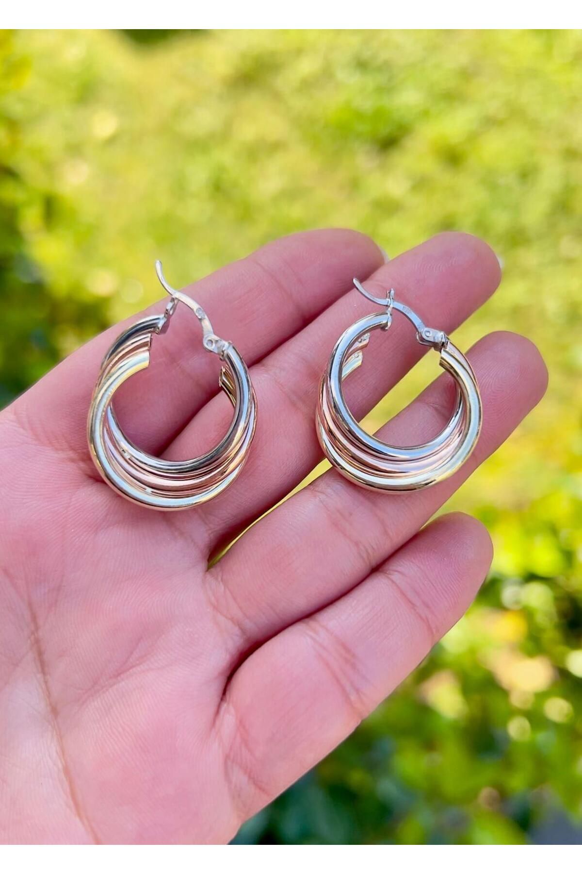 Defne Silver 3 Renkli Halka Küpe Çap:3 cm