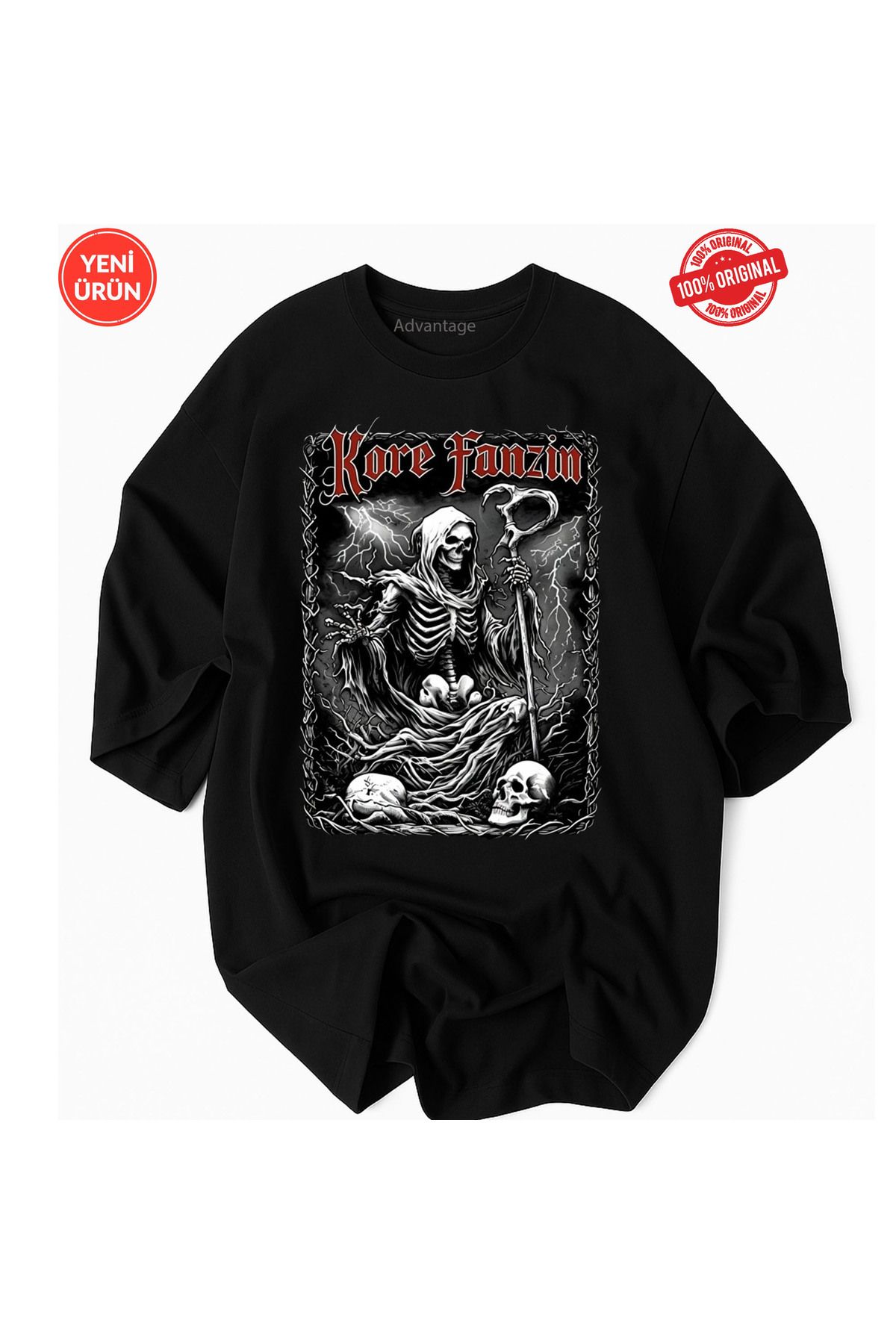 Korefanzin Gotik Tasarım Baskı Detaylı Oversize Fit %100 Organik Pamuk- Premium Tshirt