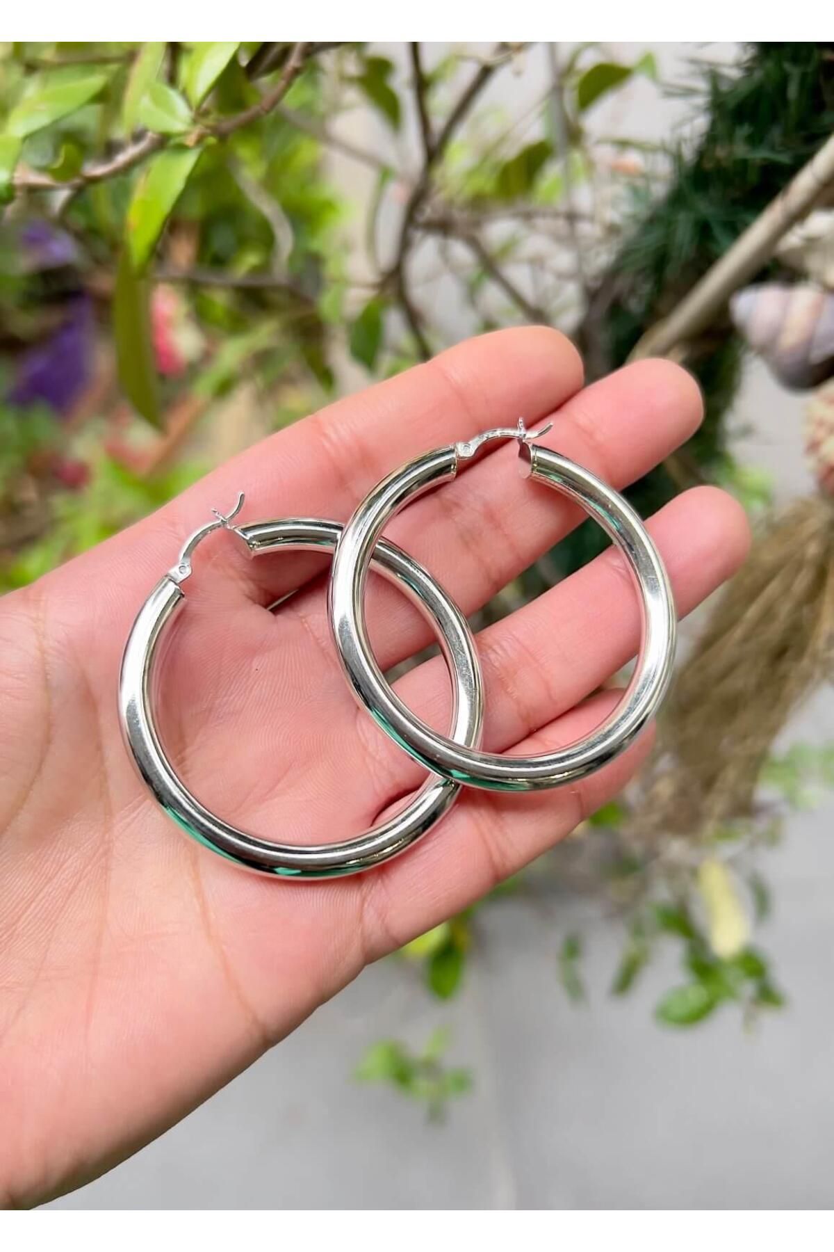 Defne Silver Silinidr Halka Küpe Çap:5 cm