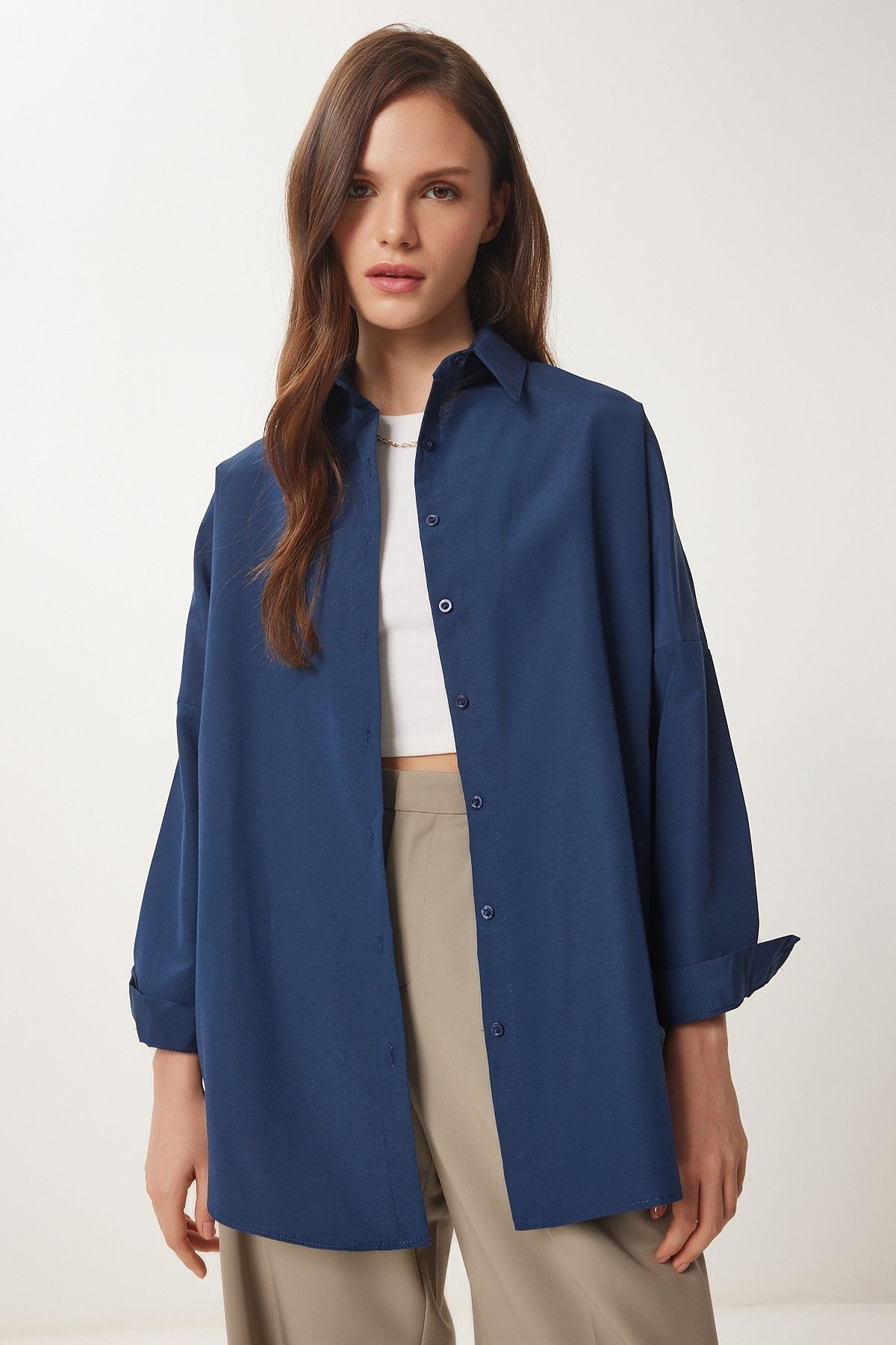 ALDAGÖR Kadın Oversize Uzun Basic Gömlek