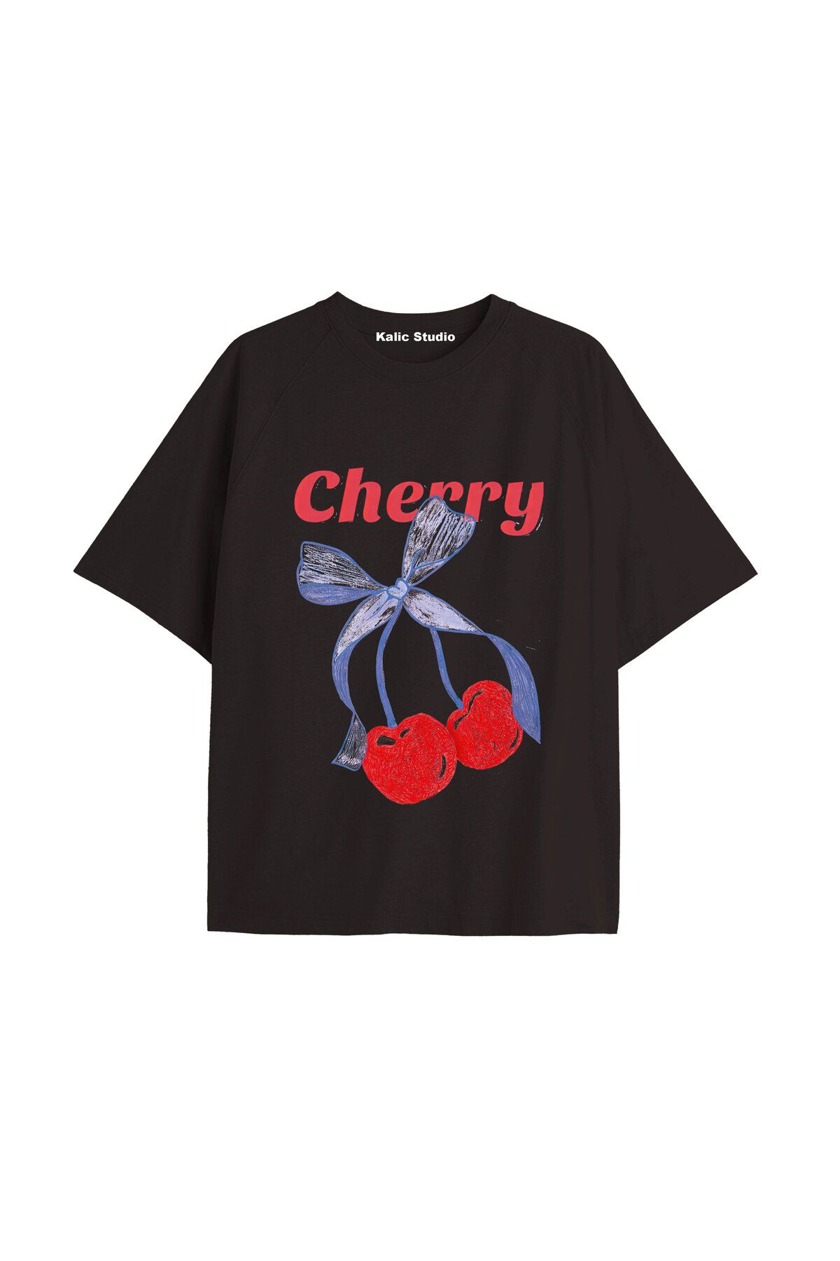 Kalic Studio Y2k vintage Cherry Baskılı Sİyah T-shirt KOD 90