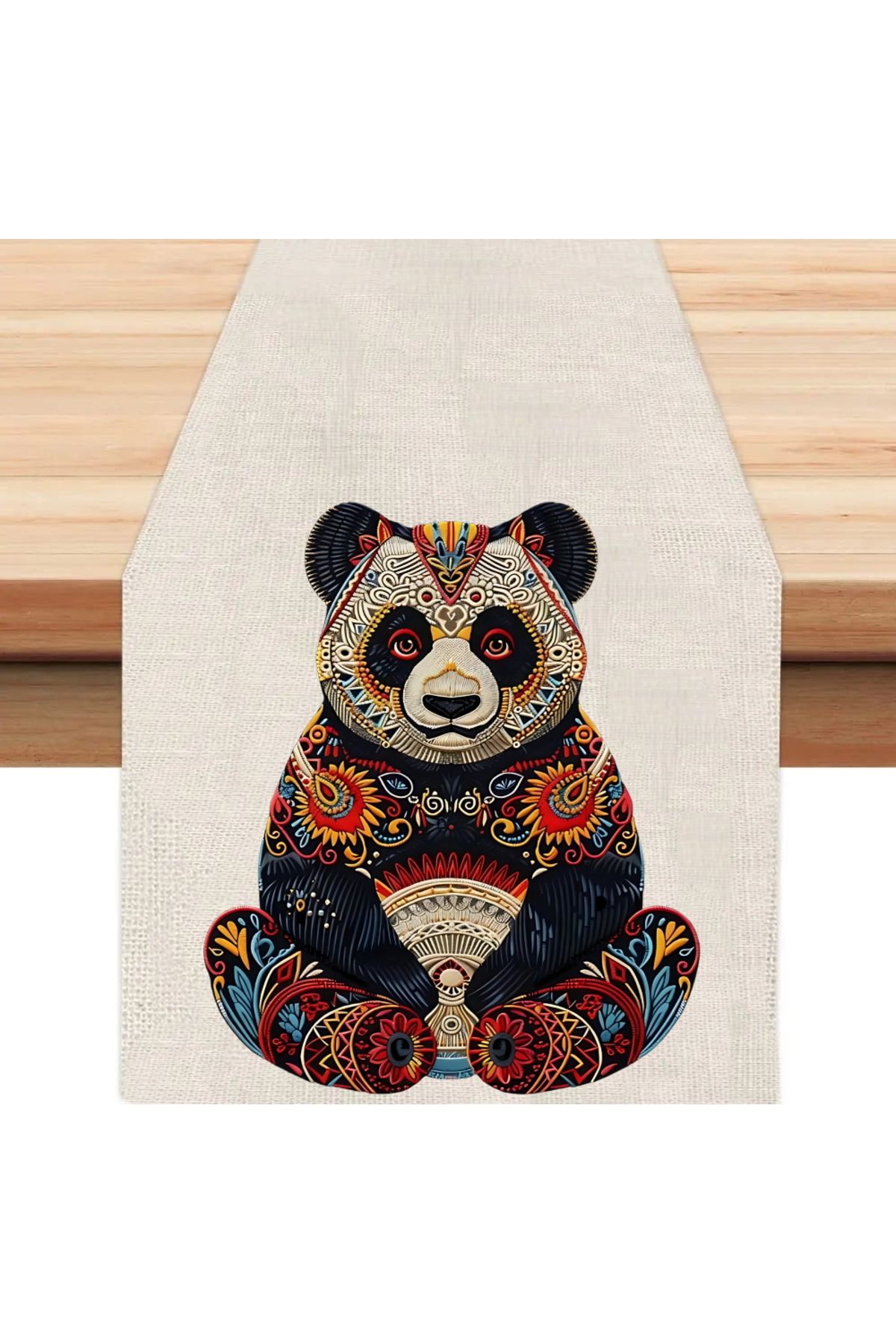 Hediye Molası Renkli Panda Runner, Runer, Masa Örtüsü, Sofranıza Zarafet Katın Runner, Masa Örtüsü