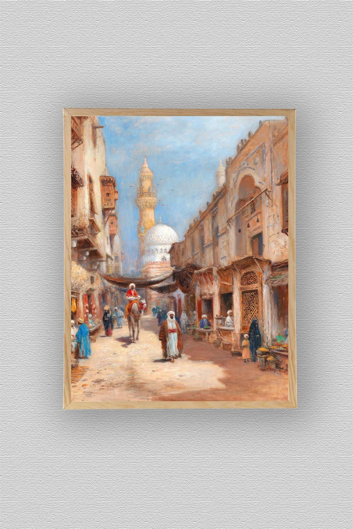 WoodyArts İnsanlar ve Cami - Ahşap Desenli Çerçeve