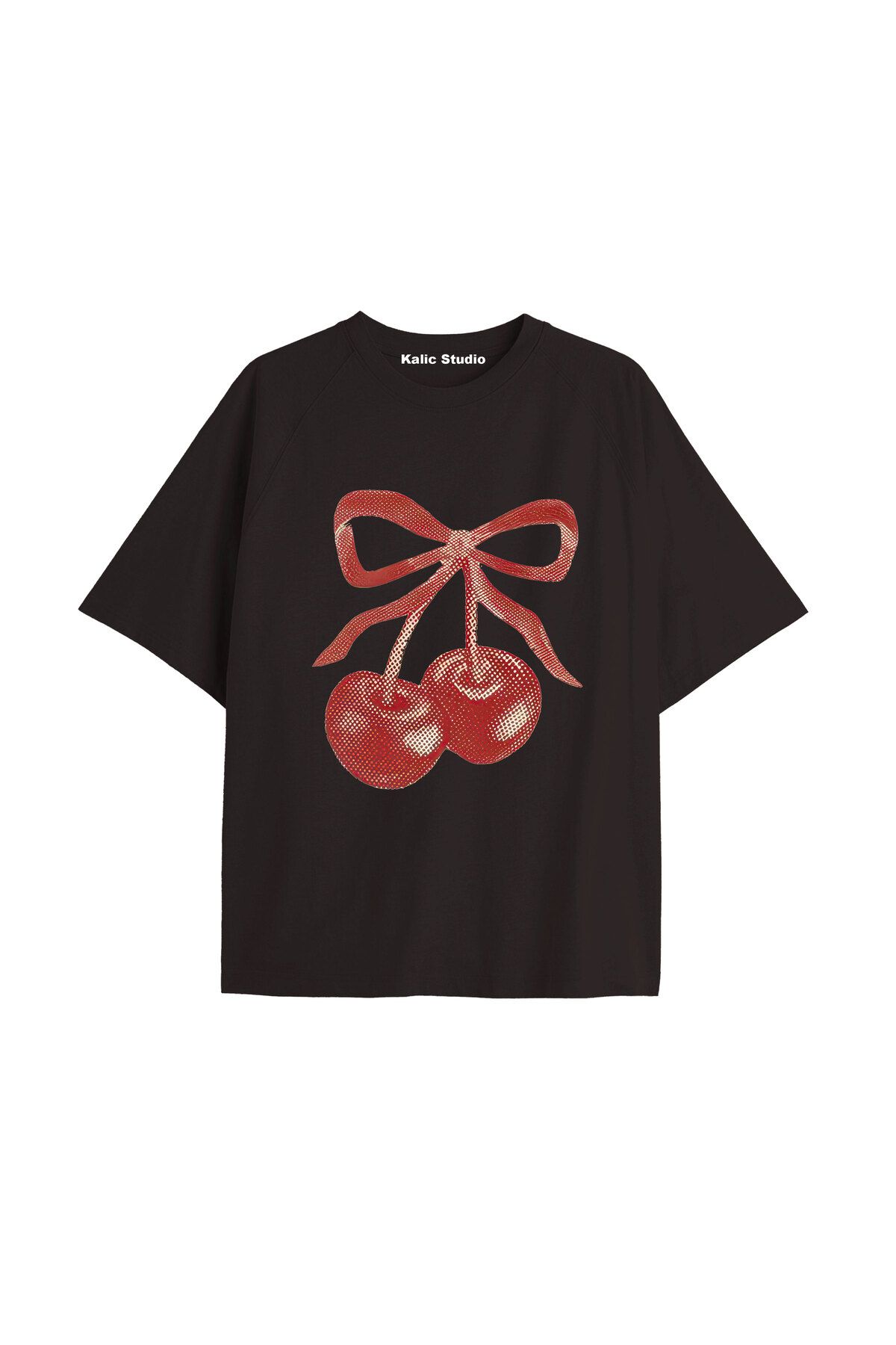 Kalic Studio Y2k vintage Cherry Baskılı Sİyah T-shirt KOD 98