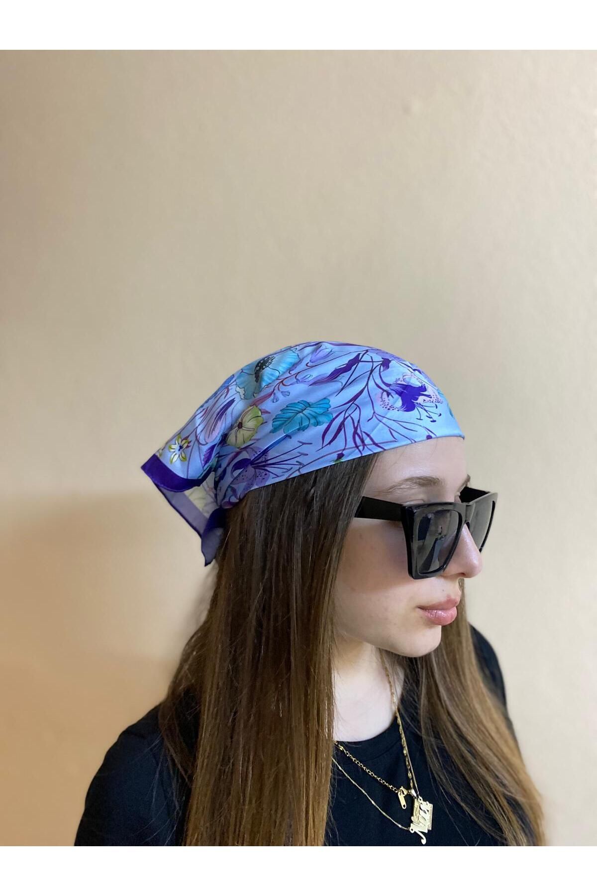 sema aksesuar Mavi Çiçek Desenli Fular - Bandana