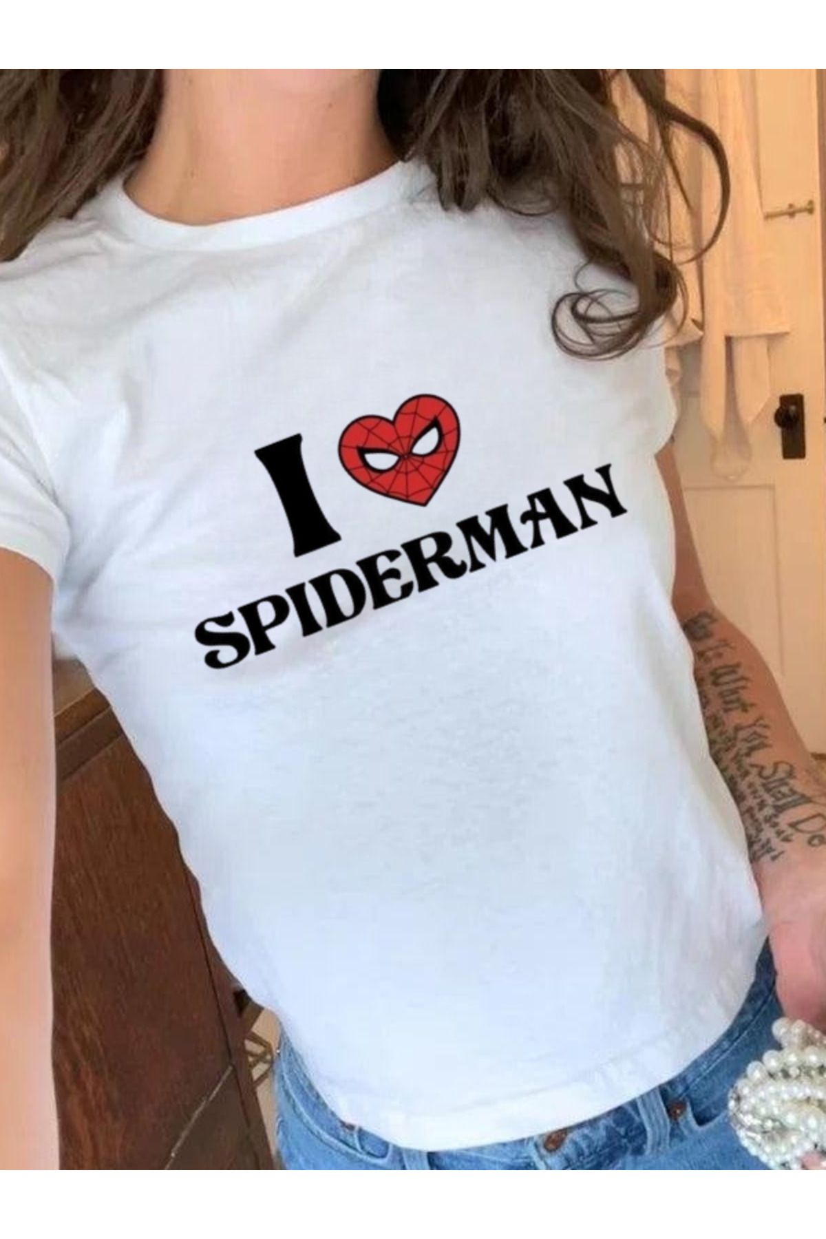 DEEFWEAR DREICH I LOVE SPIDER (2) BASKILI BEYAZ CROP