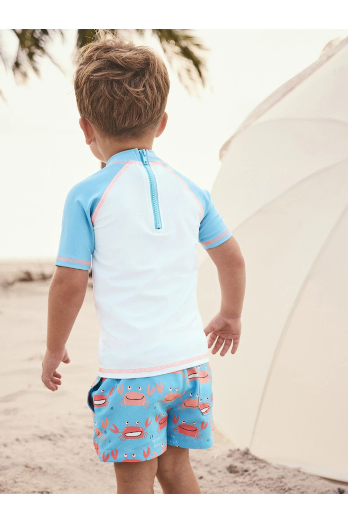 Next Baby Güneş Geçirmez UPF50 İki Parça Mavi Beyaz Renkli Yengeç Temalı Erkek Çocuk Mayo/Şort Seti ALYE22306 fotoğrafı 2 (önizleme)