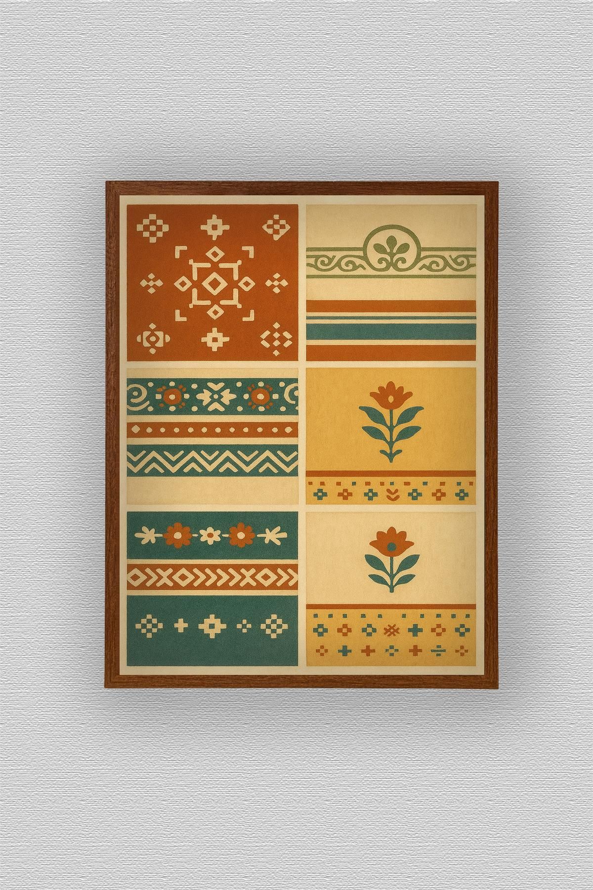 WoodyArts Vintage Halı Motifleri 1 -Koyu Ahşap Desenli Çerçeve