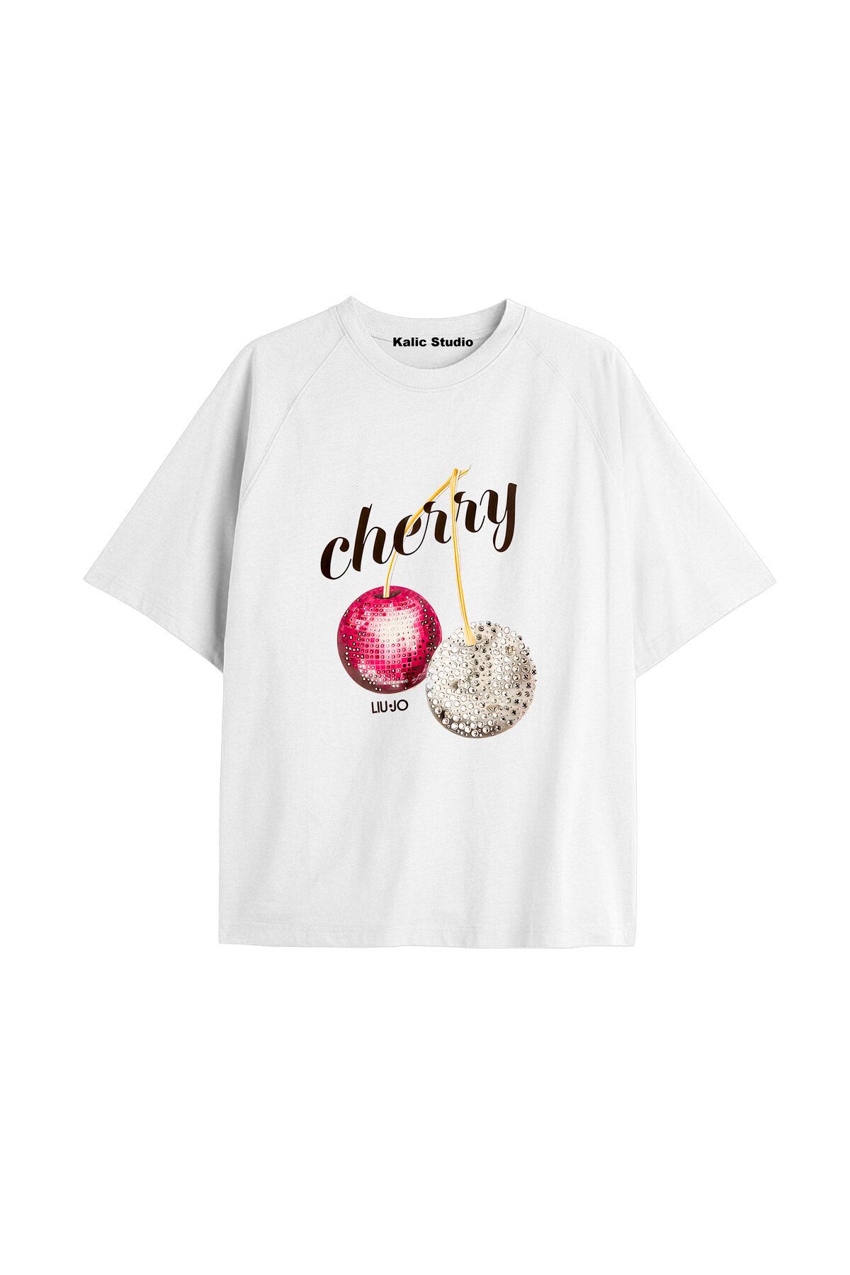 Kalic Studio Y2k vintage Cherry Baskılı Sİyah T-shirt KOD 66