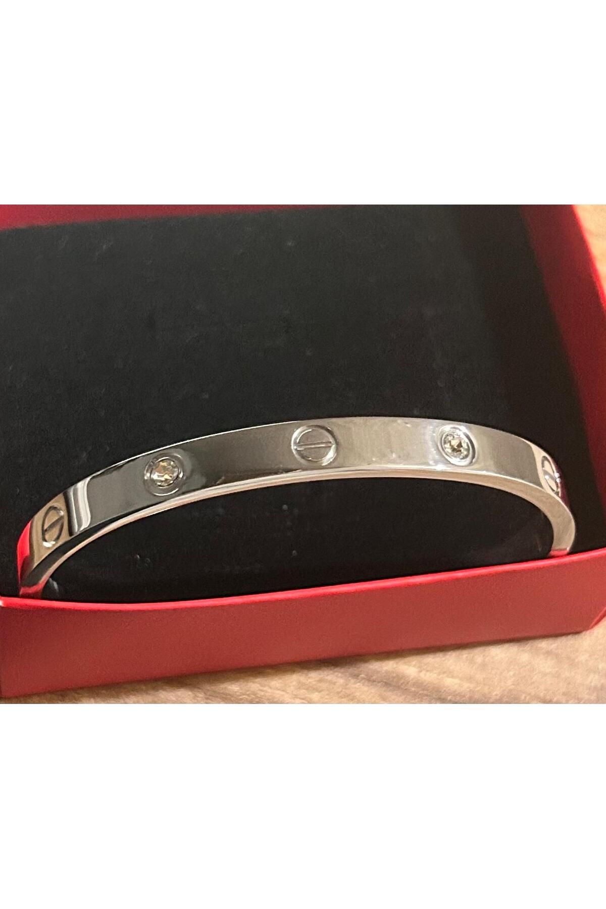 juleeco Çivi Model Zirkon Taşlı Silver Çelik Kelepçe (17 cm)(0,5cm)